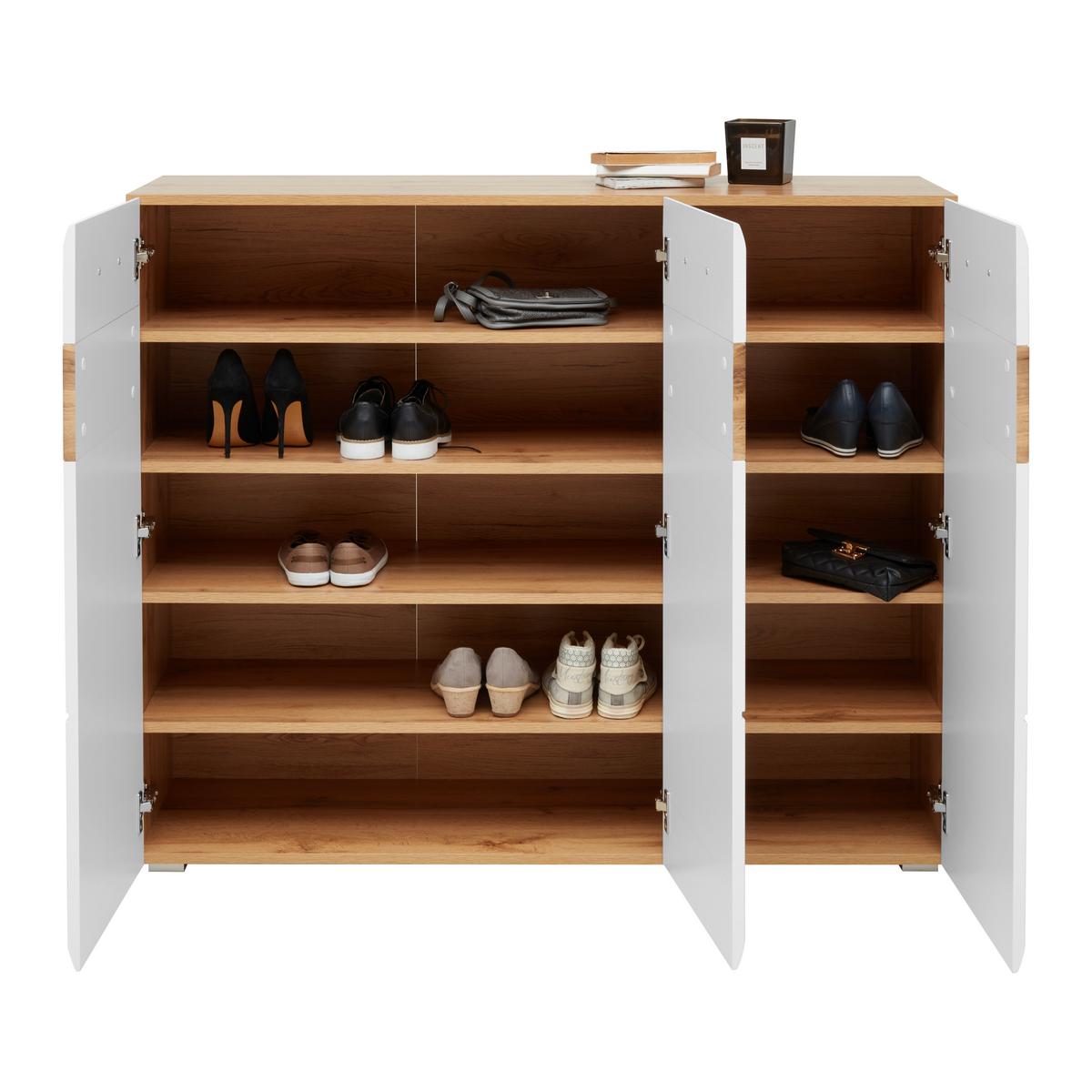 Schuhschrank in Weiß/Eichefarben - Eichefarben/Weiß, KONVENTIONELL (126/104/40cm) - Mömax