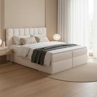 Boxbett Mala Creme ca. 180x200 cm mit Topper - Creme/Schwarz, MODERN, Holz/Holzwerkstoff (180/200cm) - Bessagi Home