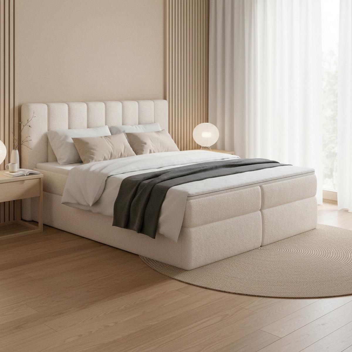 Boxbett Mala Creme ca. 180x200 cm mit Topper - Creme/Schwarz, MODERN, Holz/Holzwerkstoff (180/200cm) - Bessagi Home