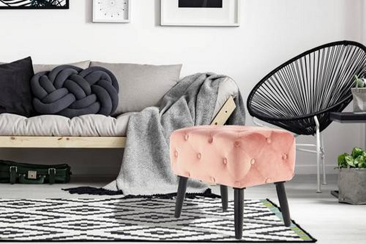 Hocker Piano ca. 40x48 cm Rosa Samt - Schwarz/Rosa, Basics, Holzwerkstoff/Textil (40/48/60cm) - Kayoom