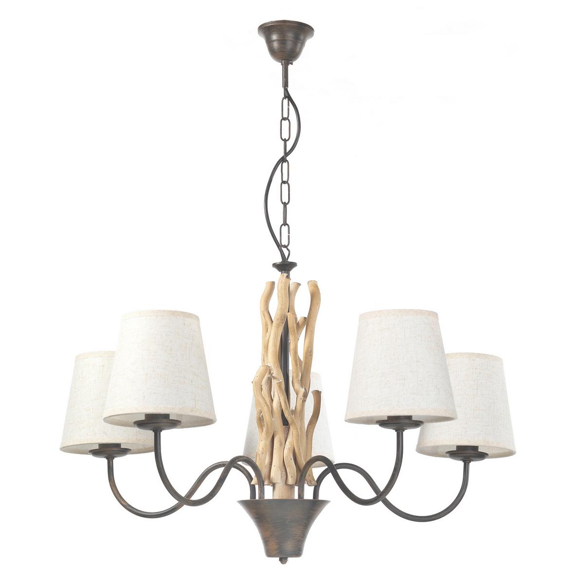 Hängeleuchte Agar Weiß/Akaziefarben max. 6 Watt - Schwarz/Weiß, Natur, Holz/Textil (80/84cm)