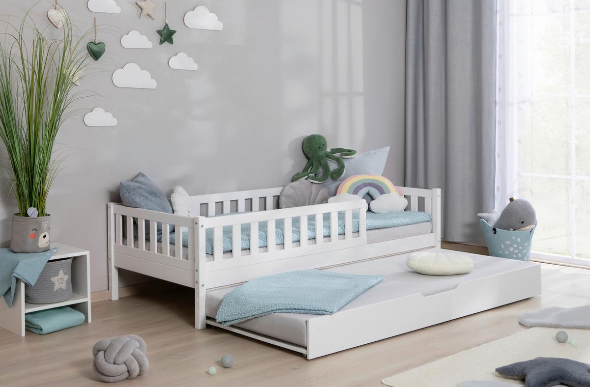 Hausbett Lou m. Zusatzbett ca. 90x200 cm Holz Weiß - Weiß/Naturfarben, MODERN, Holz (90/200cm) - MID.YOU