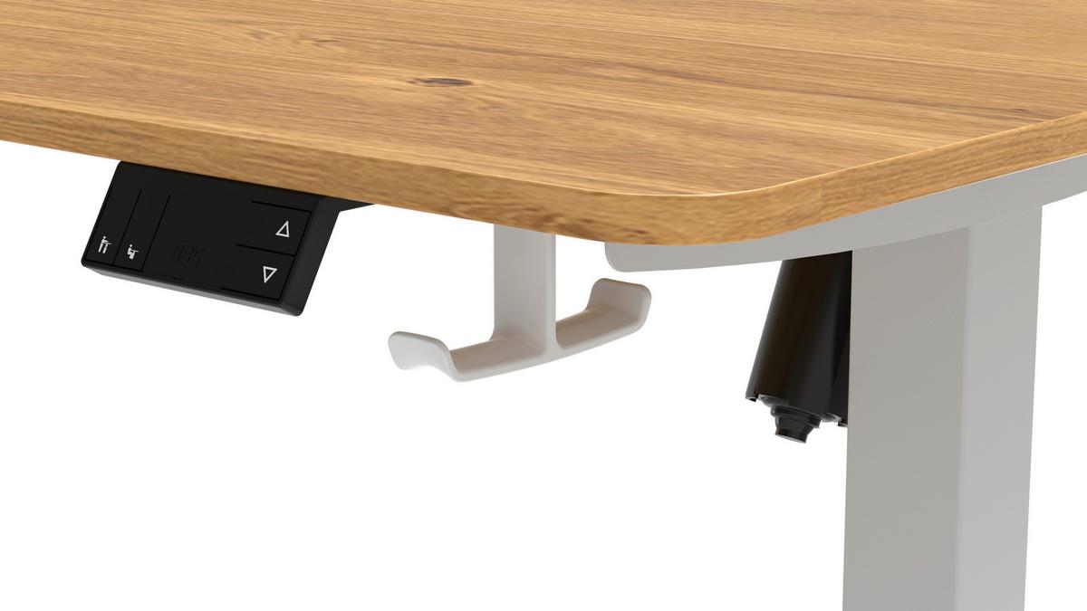 BIURKO PIKA - dąb deskowy/biały, Modern, materiał drewnopochodny/tworzywo sztuczne (120/60/70-115cm) - Livetastic