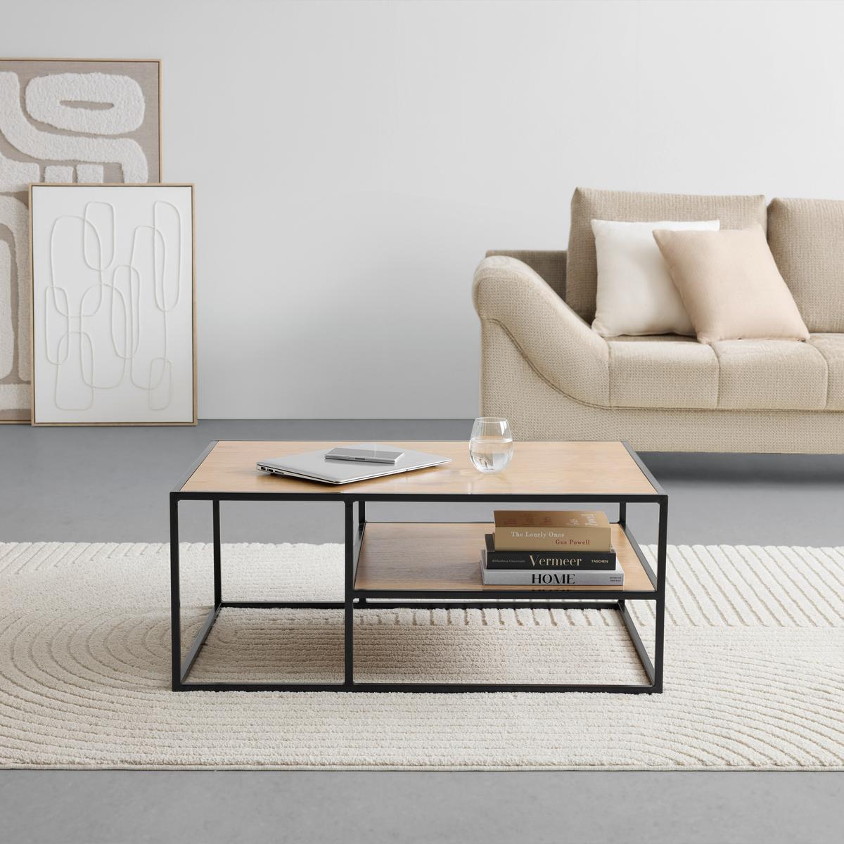 Couchtisch Kenny Eichefarben/Schwarz - Eichefarben/Schwarz, MODERN, Holzwerkstoff/Metall (90/38/40cm) - Mömax