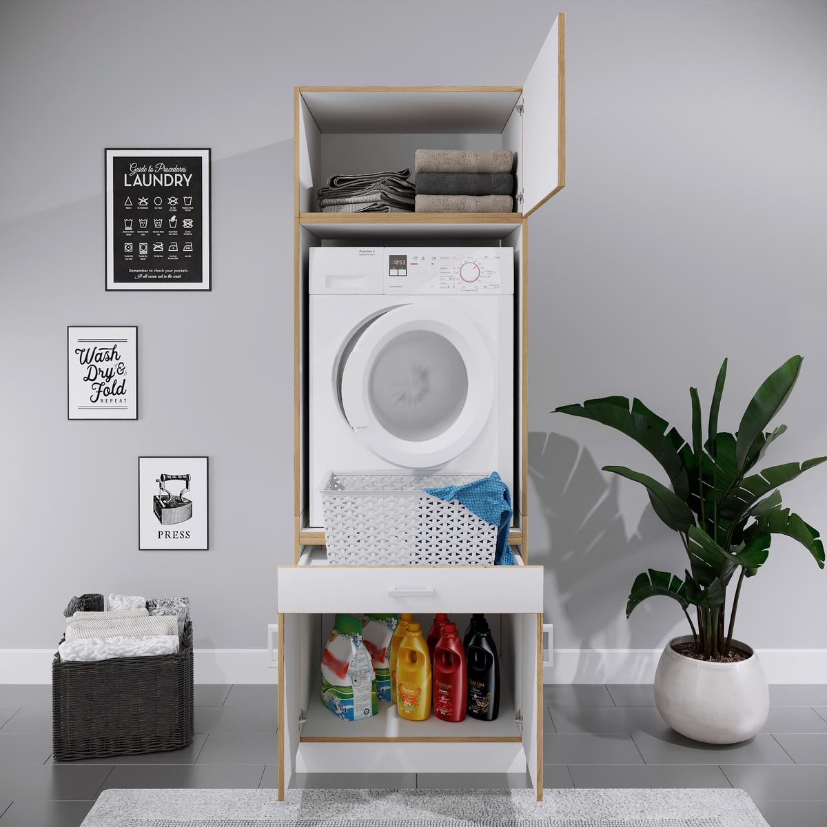 Waschmaschinenschrank Rislo - Honigeiche/Weiss, Trend, Holzwerkstoff/Kunststoff (67/200/68cm) - MID.YOU