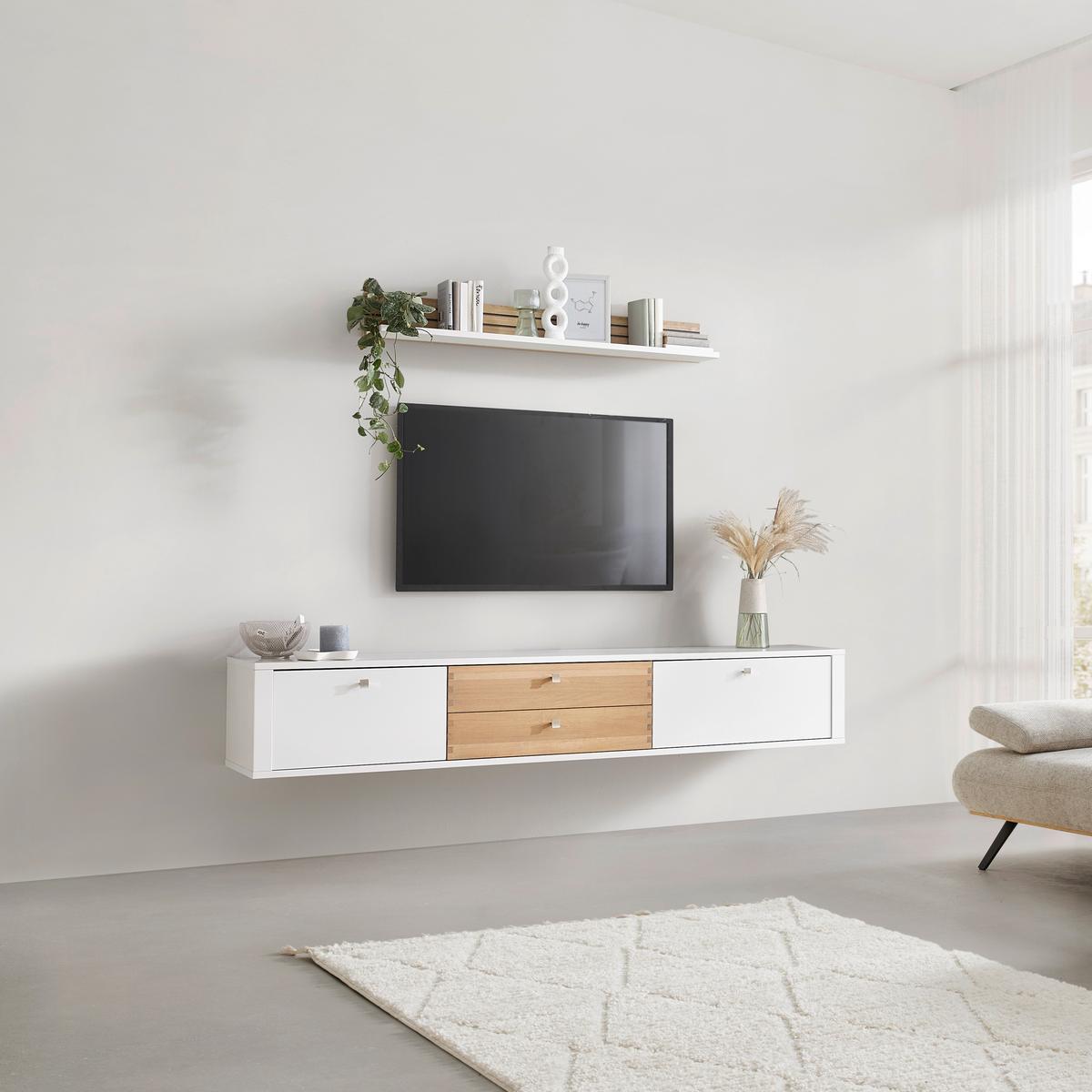 TV-Element Whitehouse 10Q8WR13 Weiß/Eichefarben - Edelstahlfarben/Eichefarben, MODERN, Holz/Holzwerkstoff (232/37/41cm) - Premium Living