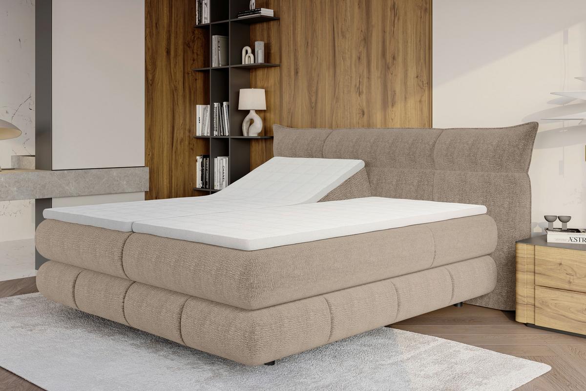 Boxspringbett Auris Ecru ca. 180x200cm - Ecru/Schwarz, KONVENTIONELL, Kunststoff/Textil (180/200cm) - Sembella