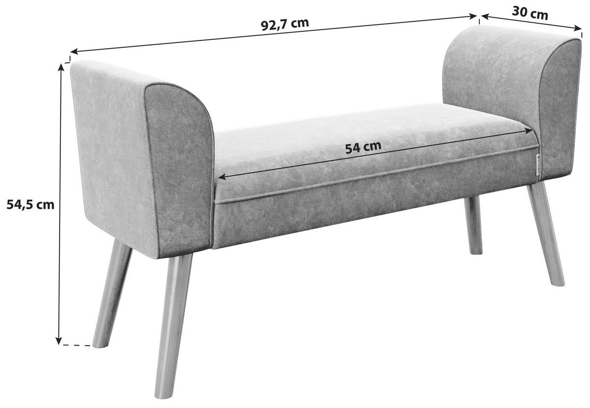 PLAYBOY Hockerbank Tiffany Samt Grau H: 54,5 cm Füße Holz - Braun/Grau, MODERN, Holz/Textil (92,7/54,5/30cm) - Playboy