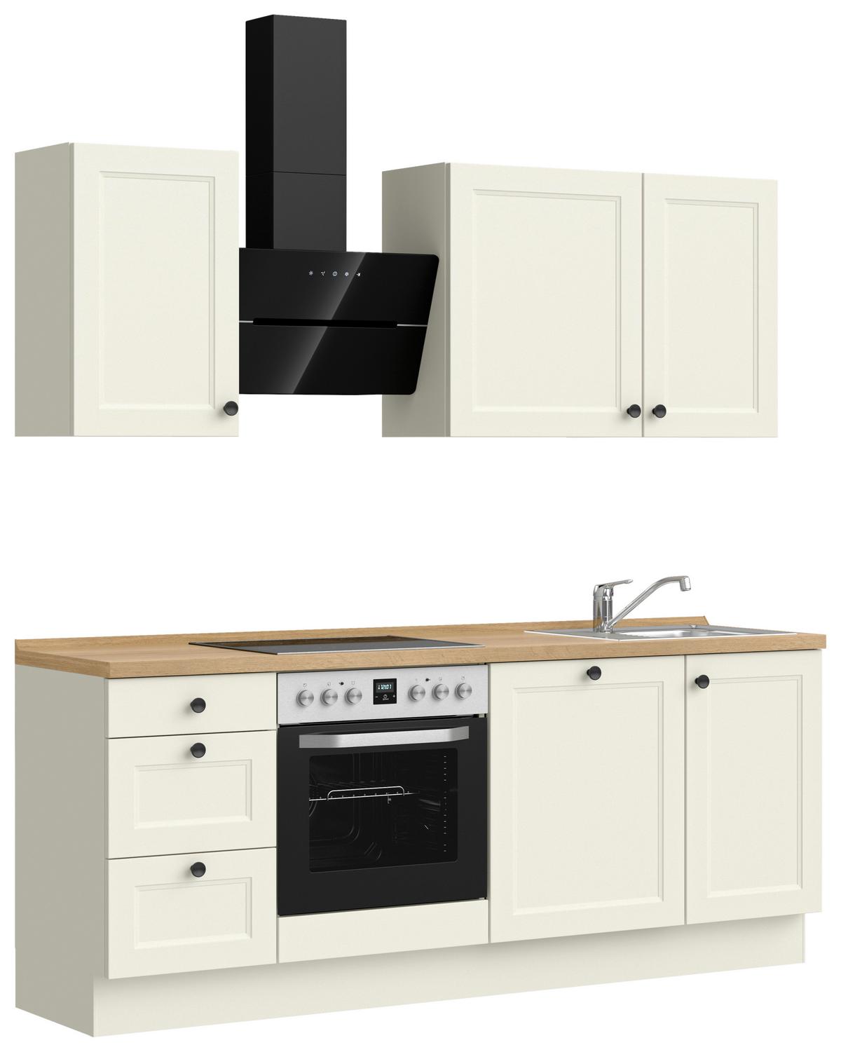 Küchenblock Cascada High m. Geräten Weiß - Eichefarben/Schwarz, MODERN, Holzwerkstoff/Metall (210cm) - Nobilia