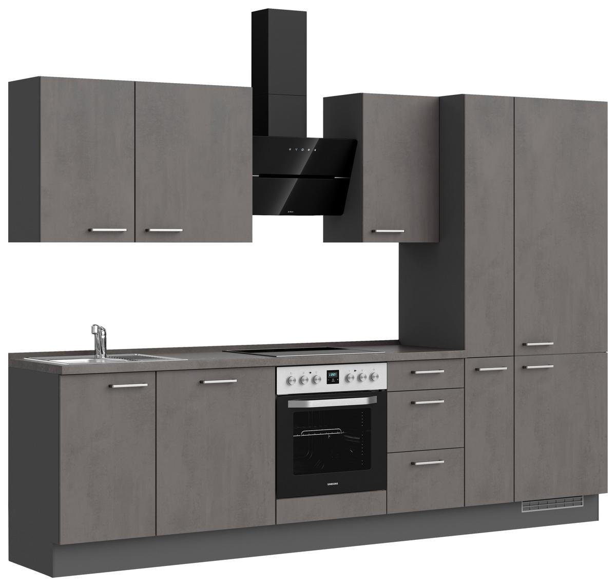 Küchenblock Riva High m. Geräten Schieferfarben - Schieferfarben/Edelstahlfarben, MODERN, Holzwerkstoff/Metall (300cm) - Nobilia