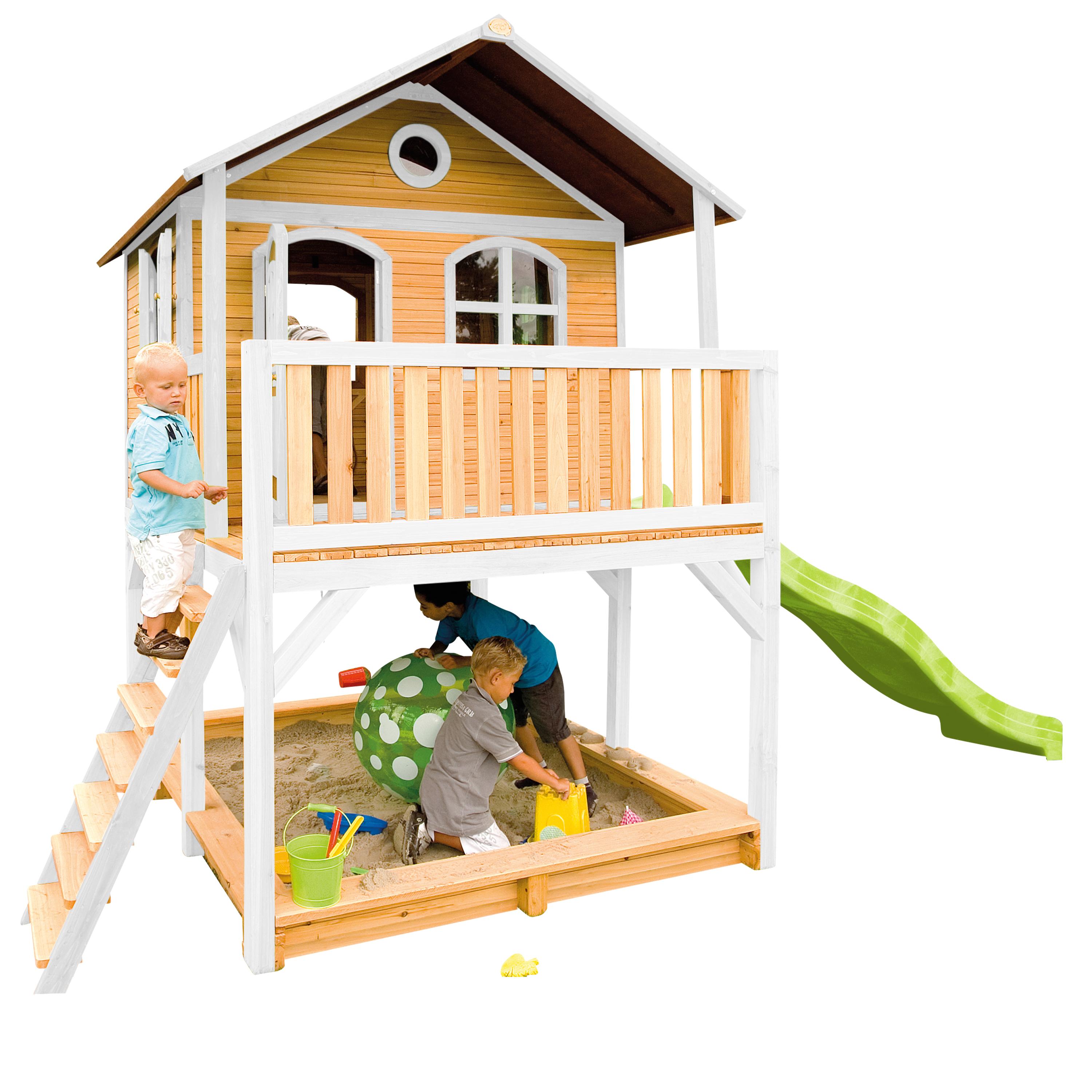 Spielhaus Marc aus Zedernholz - Braun/Weiß, Basics, Holz/Kunststoff (432/293/212cm) - Ambia Garden