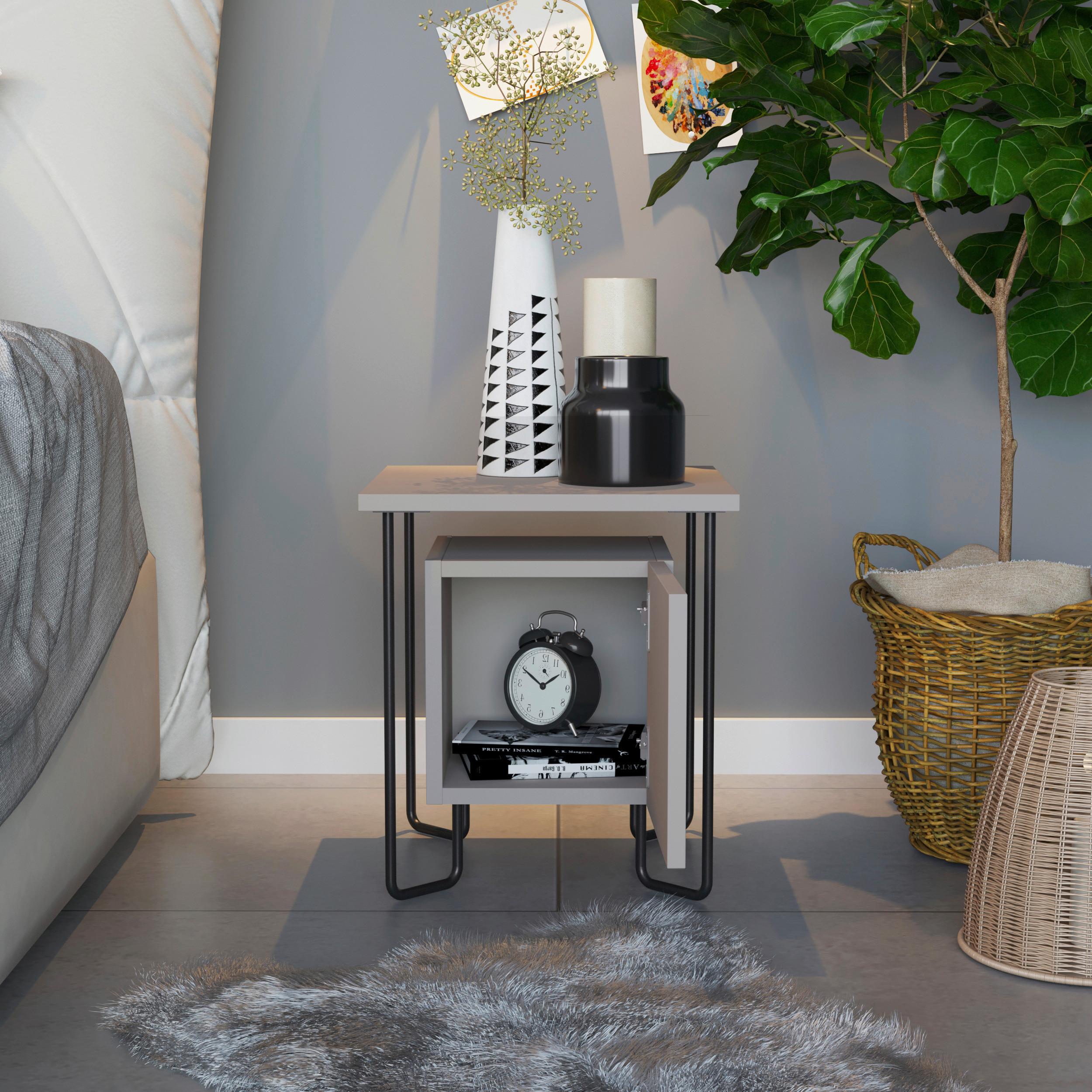 Nachtich Acres ca. 40x45x40 cm Beige - Beige/Schwarz, Design, Holzwerkstoff/Metall (40/45/40cm) - Livetastic