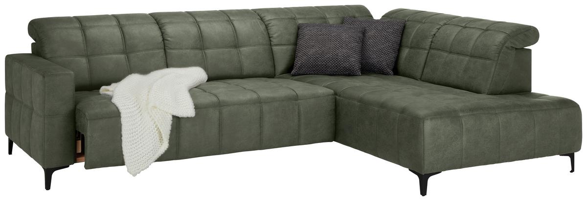 Ecksofa Panama rechts Olivgrün - Schwarz/Olivgrün, KONVENTIONELL, Textil/Metall (304/89-102/216cm) - Premium Living