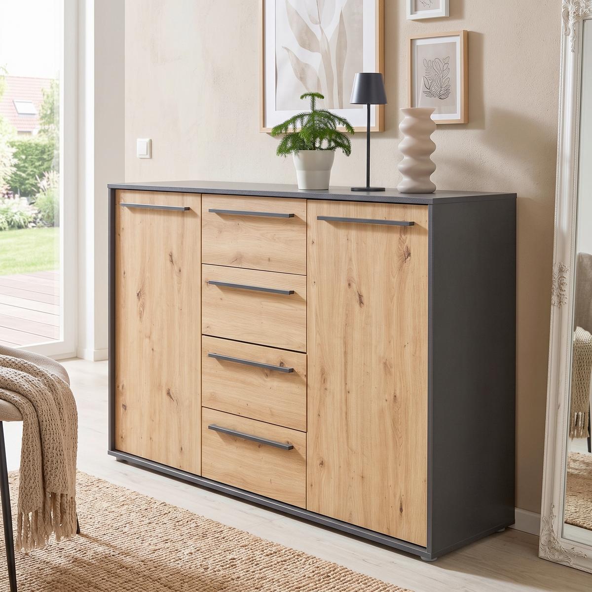 Komoda Adriano - hrast Artisan/antracit, Trend, drvni materijal/plastika (149/94,8/41,2cm) - Modern Living
