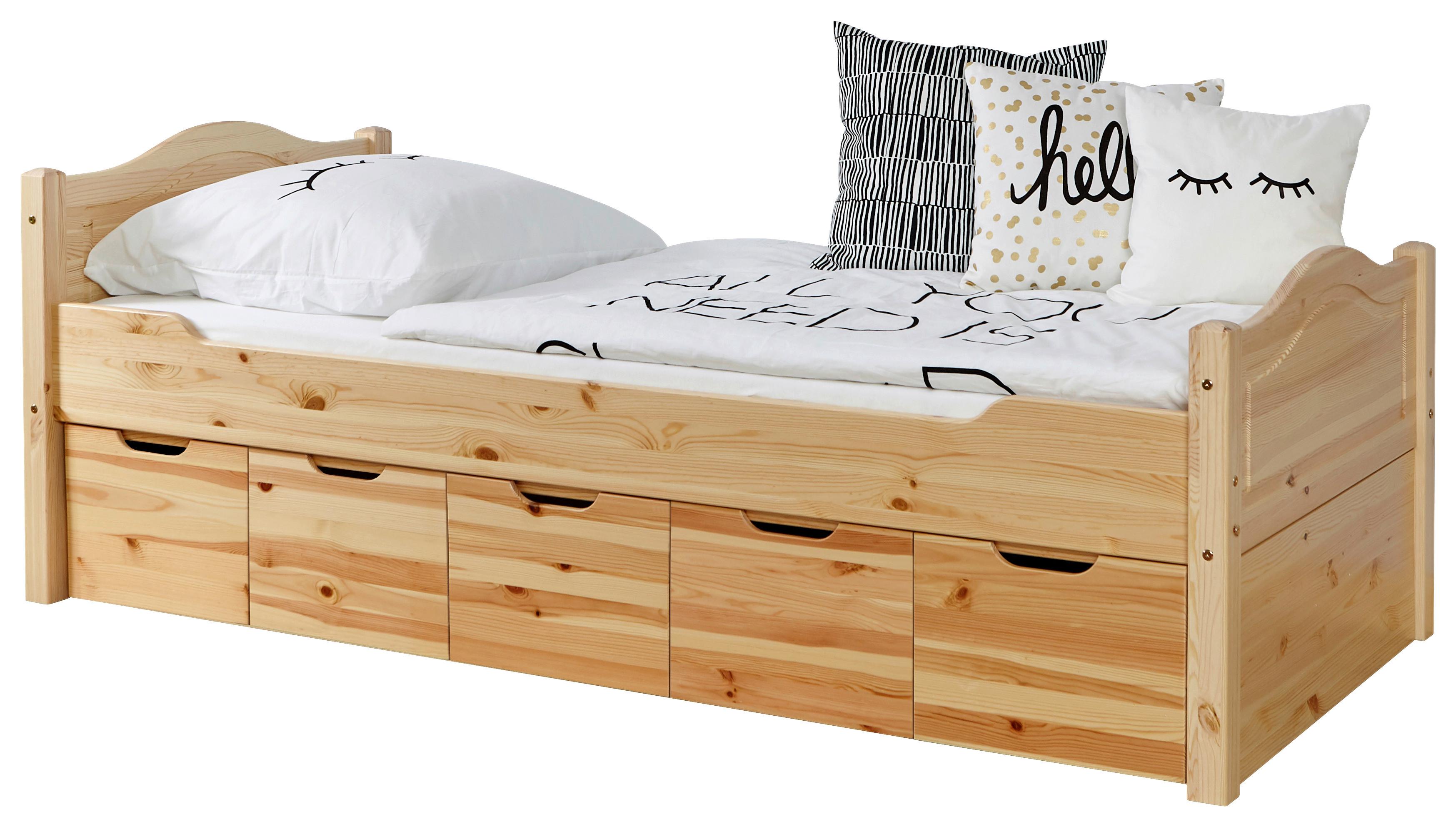 Postelja S Predalom Leni, Bor, Masivno - barve bora, Natur, les (90/200cm) - MID.YOU