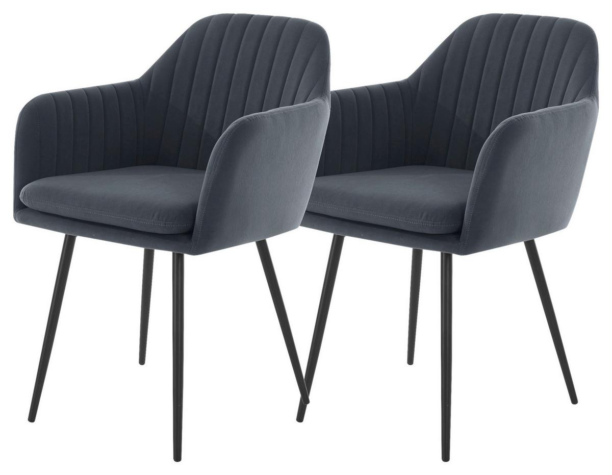Armlehnstuhl Mila 2er-Set Grau Samt - Schwarz/Grau, MODERN, Textil/Metall (59/84/66cm) - MID.YOU