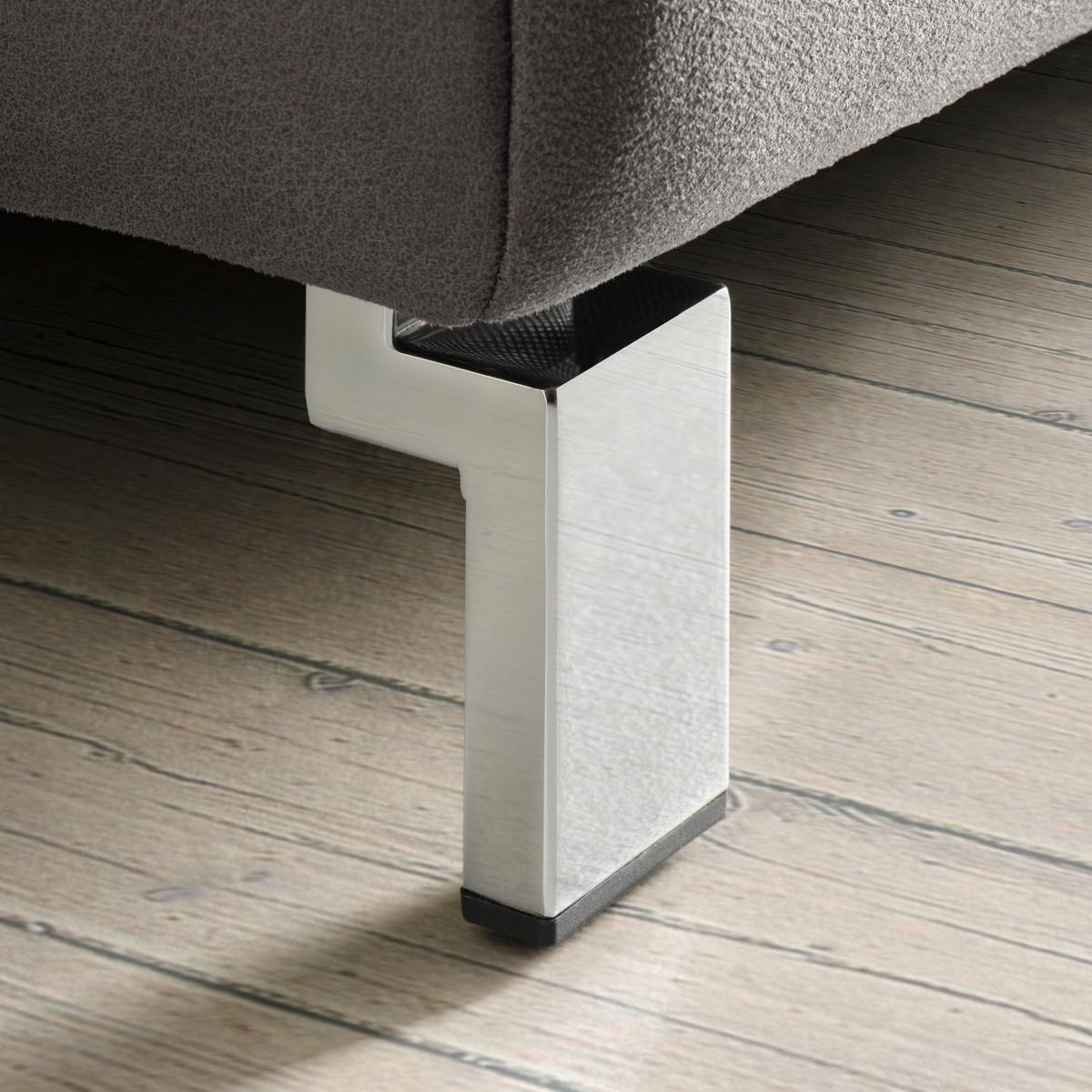 Ecksofa in Anthrazit mit Relaxfunktion - Chromfarben/Beige, Konventionell, Textil/Metall (263/89/220cm) - Premium Living