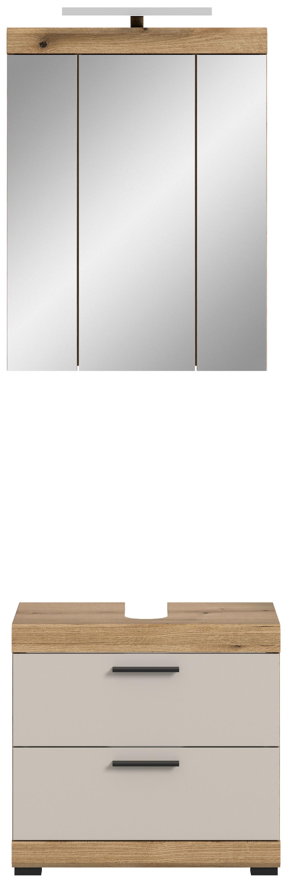Badezimmer Scout 2-tlg. mit LED ca. 60 cm Kaschmir - Kaschmir/Schwarz, MODERN, Glas/Holzwerkstoff (60cm) - MID.YOU