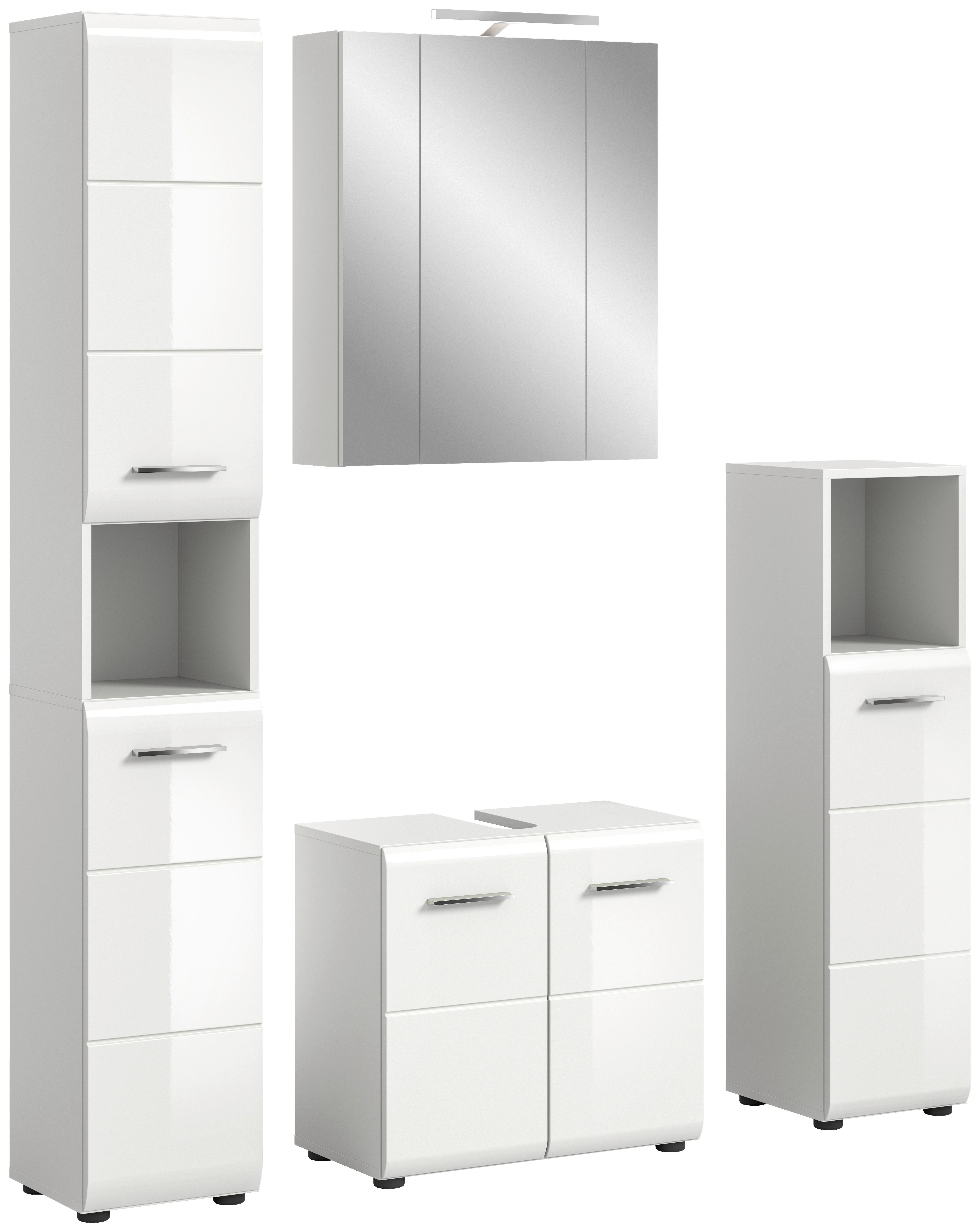 Badezimmer Ice 4-tlg. ca. 120 cm Weiß - Weiß Hochglanz/Silberfarben, MODERN, Holzwerkstoff/Kunststoff (120cm) - MID.YOU