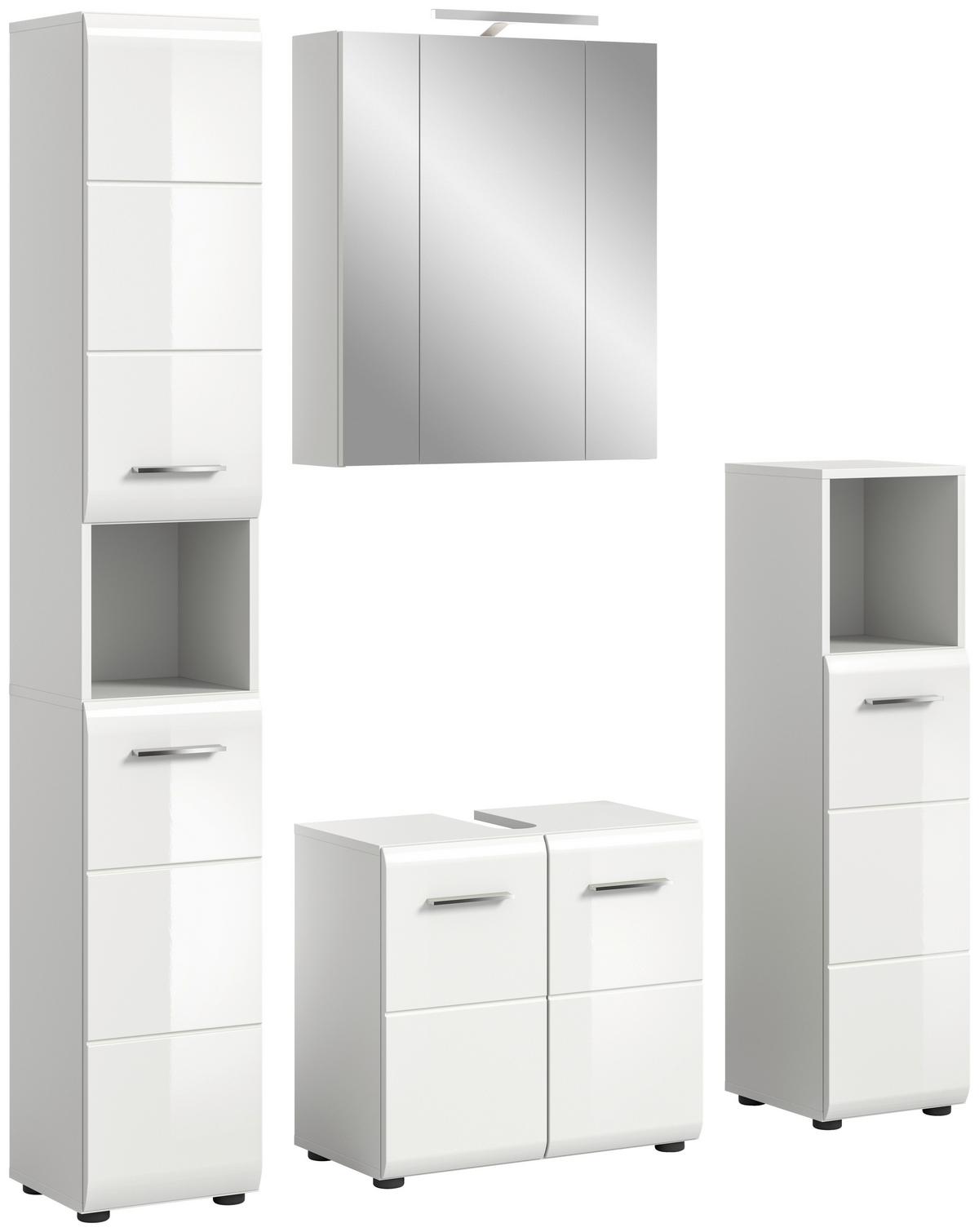 Badezimmer Ice 4-tlg. ca. 120 cm Weiß - Weiß Hochglanz/Silberfarben, MODERN, Holzwerkstoff/Kunststoff (120cm) - MID.YOU