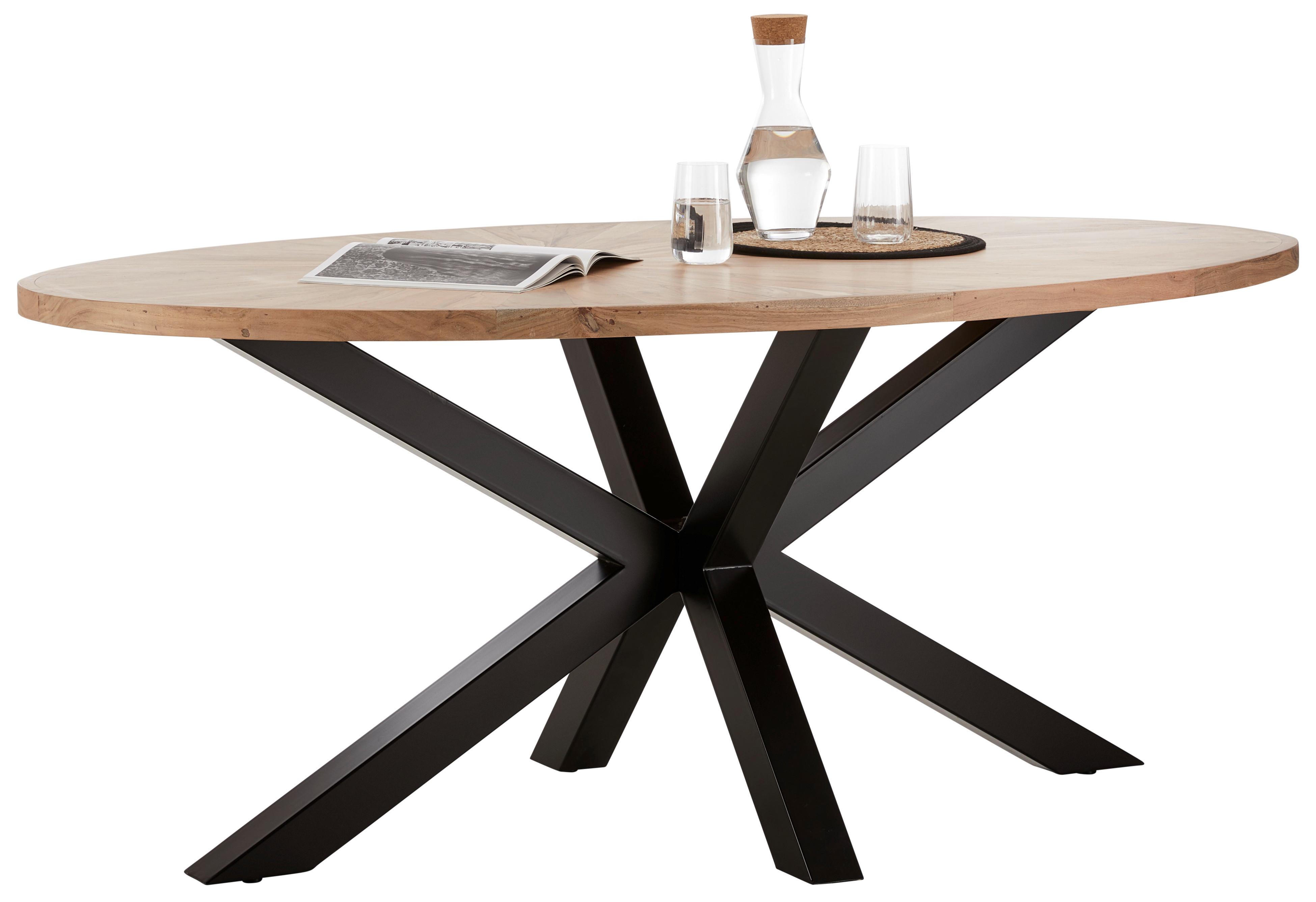 Esstisch Orbit Akazienfarben Oval ca. 180x100x76cm - Schwarz/Akaziefarben, Design, Holz/Metall (180/76/100cm) - Zandiara