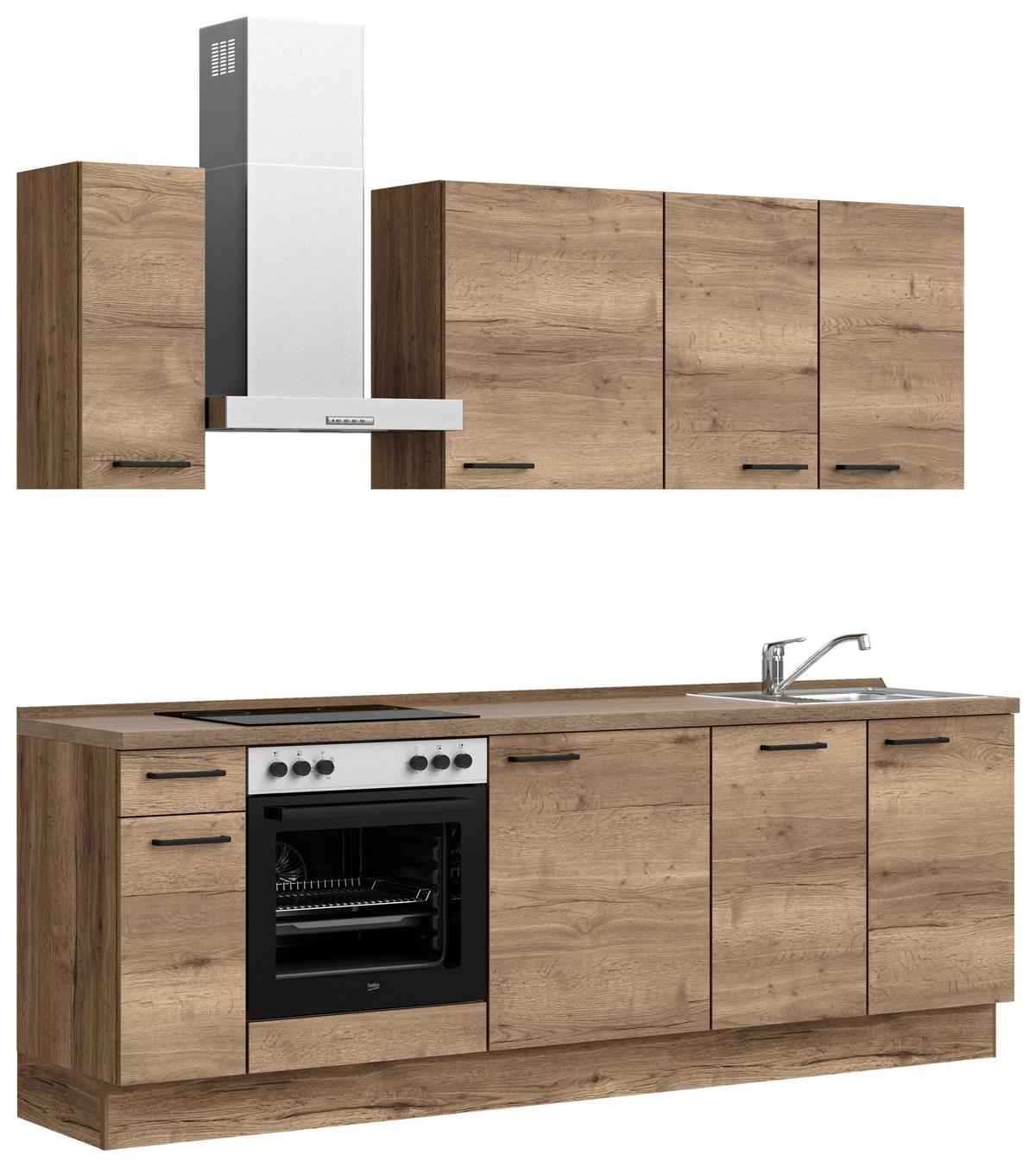 Küchenblock Structura Low m. Geräten Eiche dunkel - Eiche dunkel/Eichefarben, MODERN, Holzwerkstoff/Metall (240cm) - Nobilia