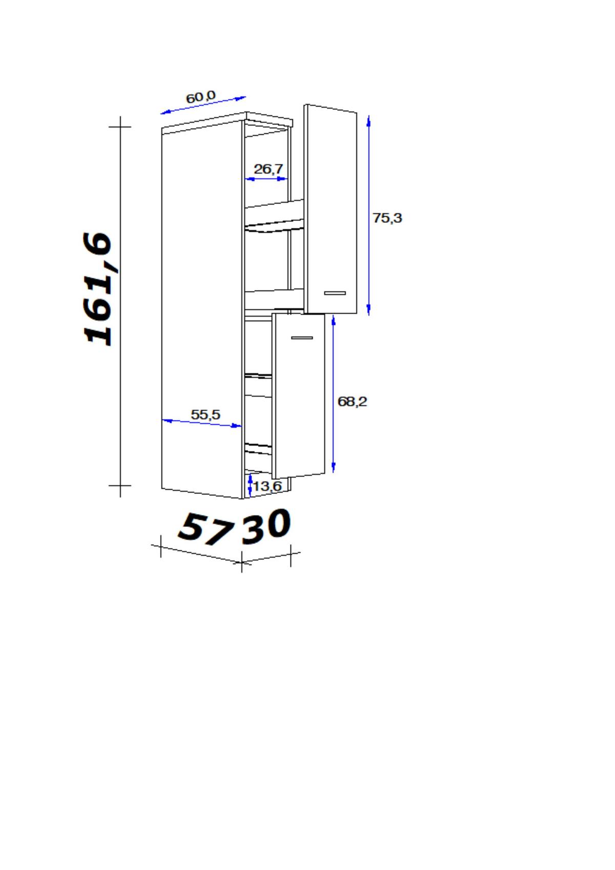 APOTHEKERSCHRANK NEPAL DAS 30 - Kaschmir/Edelstahlfarben, KONVENTIONELL, Holzwerkstoff/Metall (30/161,6/60cm) - FlexWell
