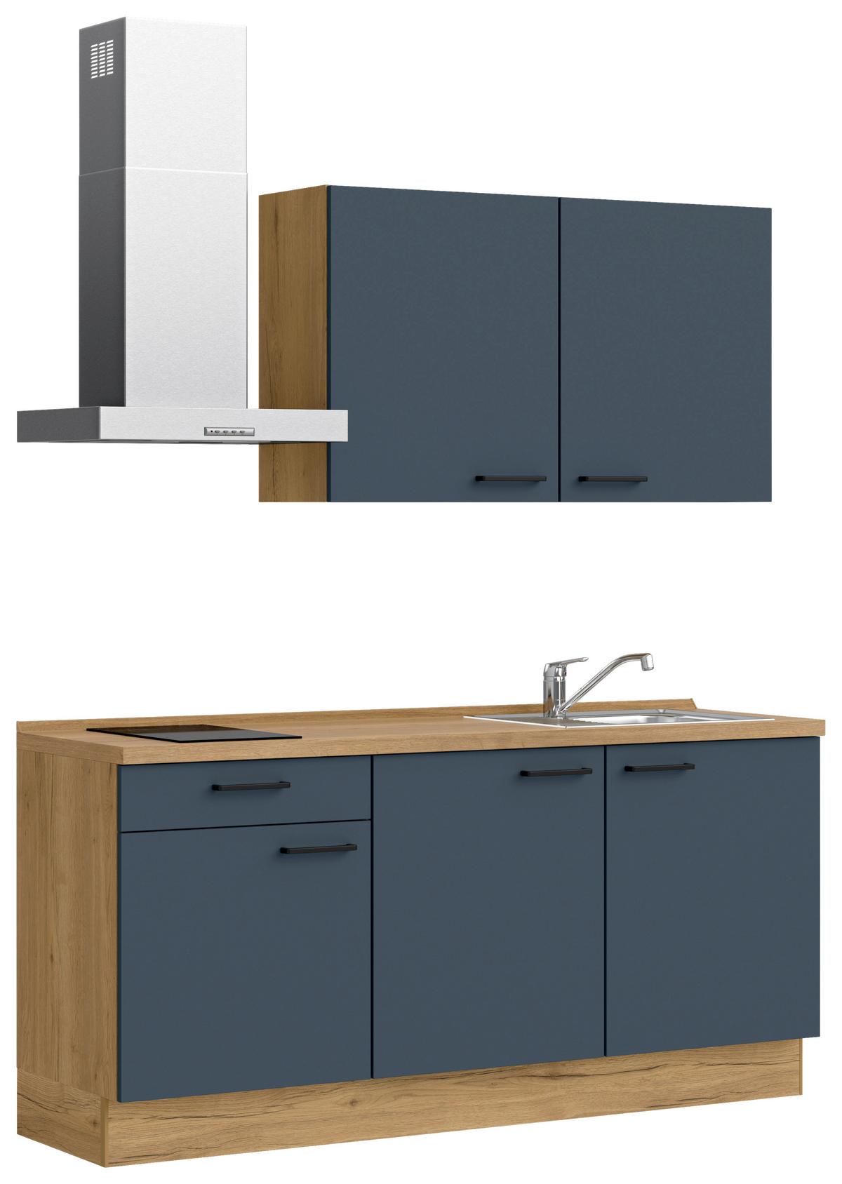 Küchenblock Easytouch Low m. Geräten Dunkelblau - Eichefarben/Schwarz, MODERN, Holzwerkstoff/Metall (180cm) - Nobilia