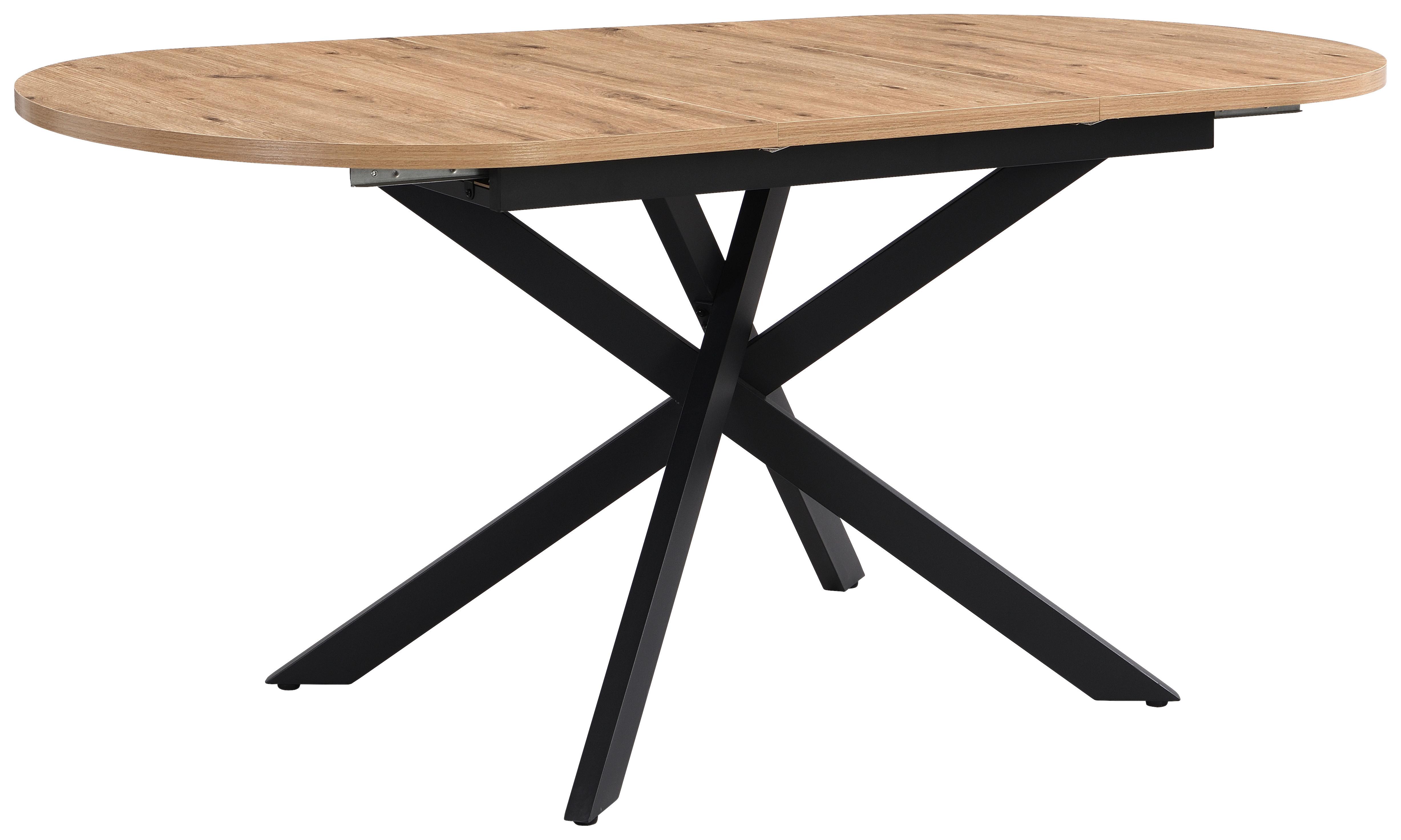 Jedilna Miza Ezra, Barva Hrasta, 120-160x90 - črna/divji hrast, Trendi, kovina/leseni material (120/75/90cm)