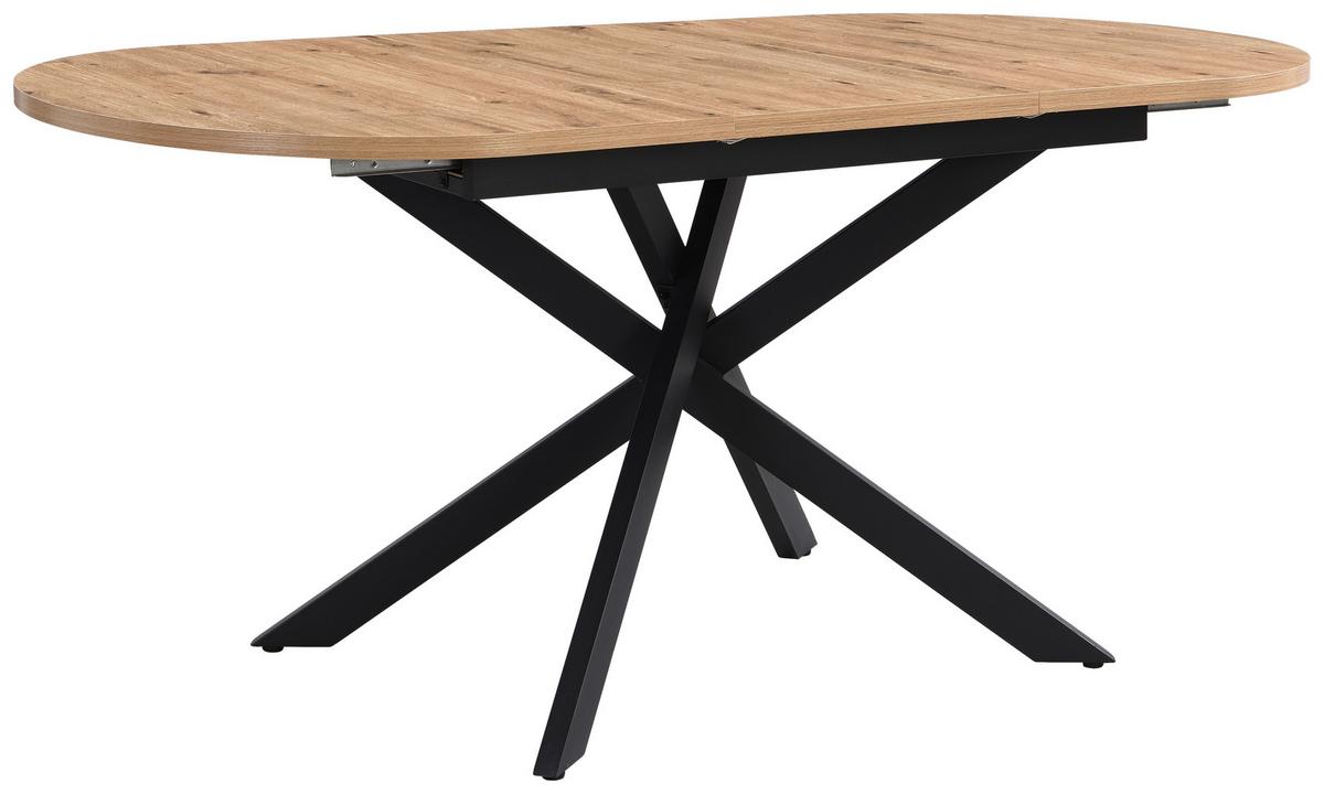 Jedilna Miza Ezra, Barva Hrasta, 120-160x90 - črna/divji hrast, Trendi, kovina/leseni material (120/75/90cm)