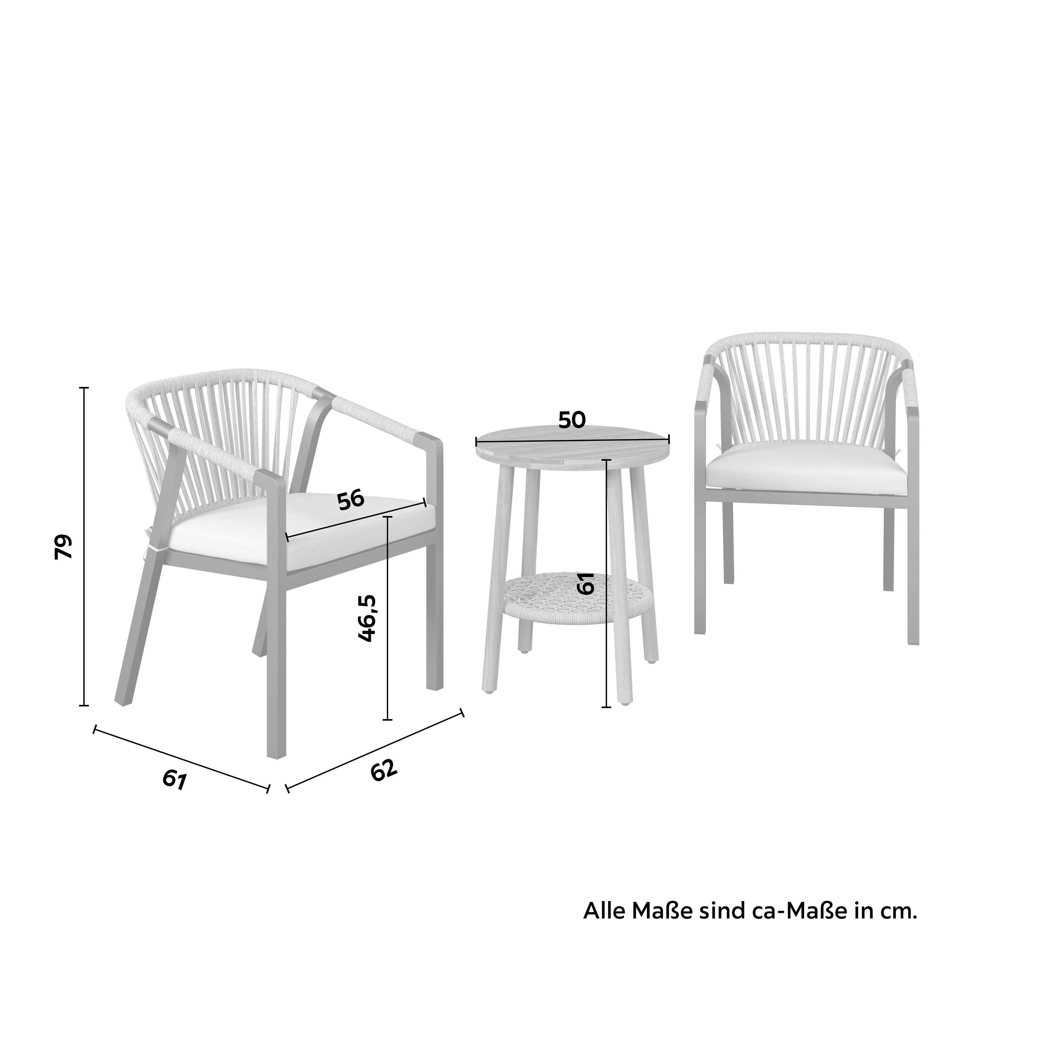 BALKONGMÖBLER SET BARDOLINO - ljusgrå/akaciefärgad, Modern, metall/trä (61/62/79cm) - Mömax