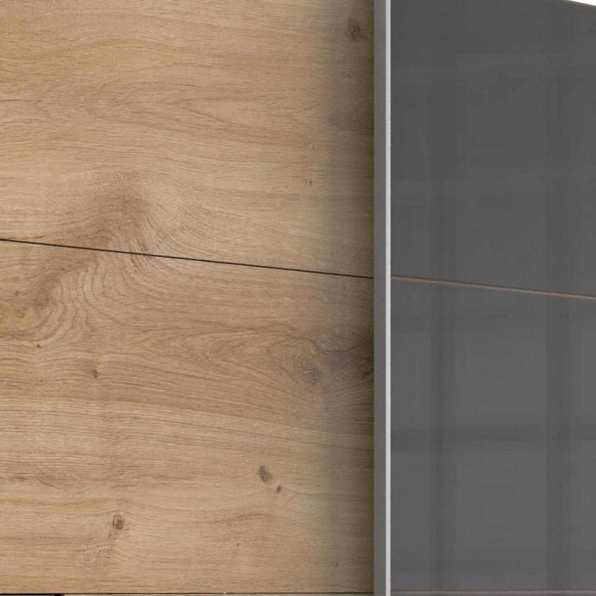 Schwebetürenschrank Saigon ca. 225x210 cm Graphit/Eiche - Eichefarben/Alufarben, Basics, Holzwerkstoff/Metall (225/210/64cm) - MID.YOU