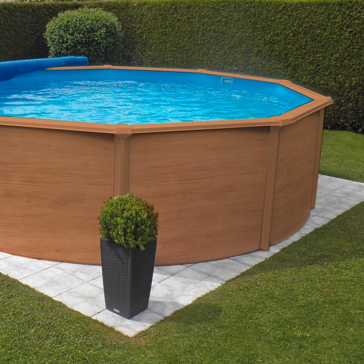 Schwimmbecken RD 132 Wood Braun - Sandfarben/Braun, Basics, Kunststoff (460/130cm)