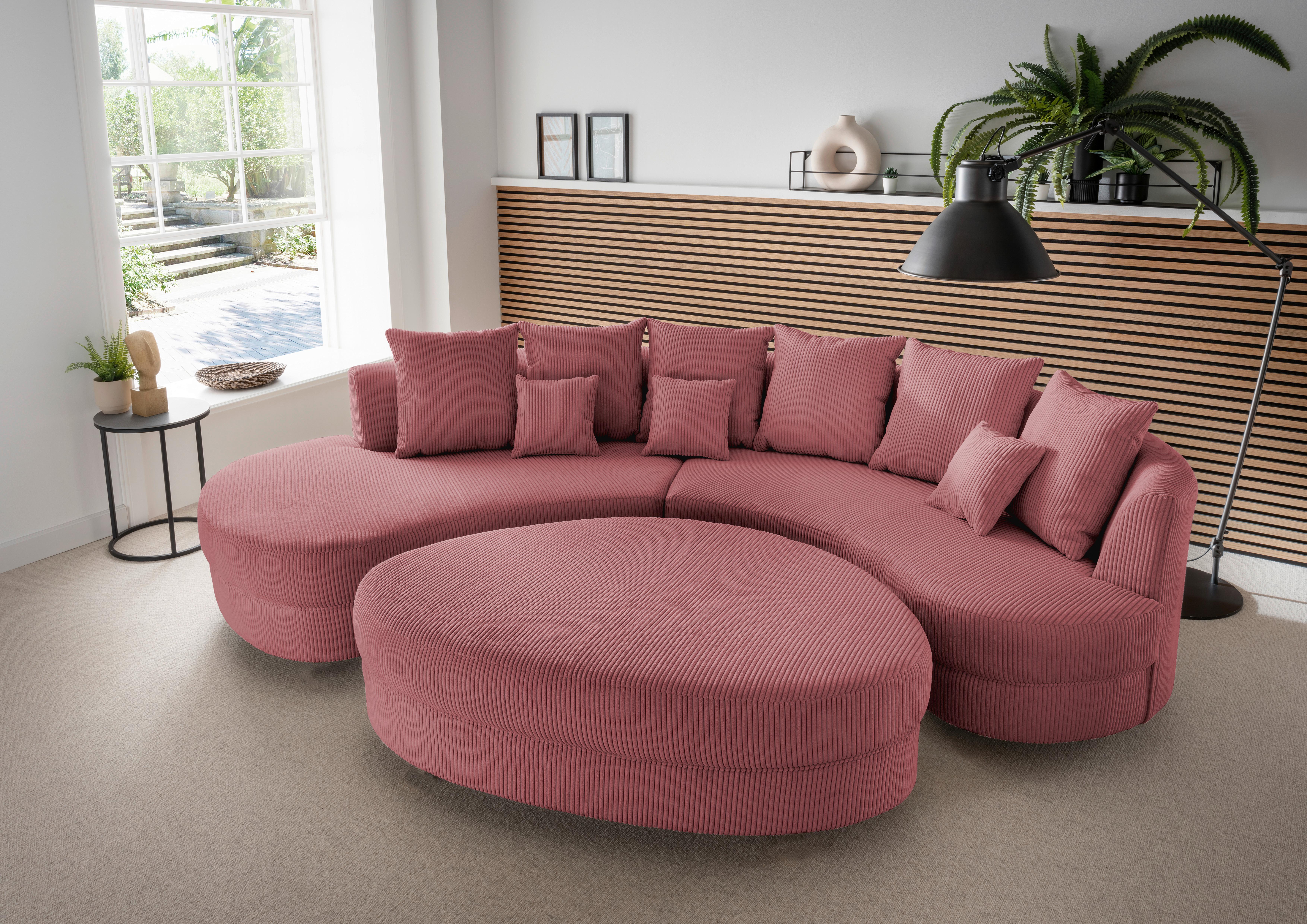 Wohnlandschaft Limoncello m. Hocker ca. 160x300 cm Koralle - Koralle/Schwarz, Design, Kunststoff/Textil (160/300cm) - Livetastic