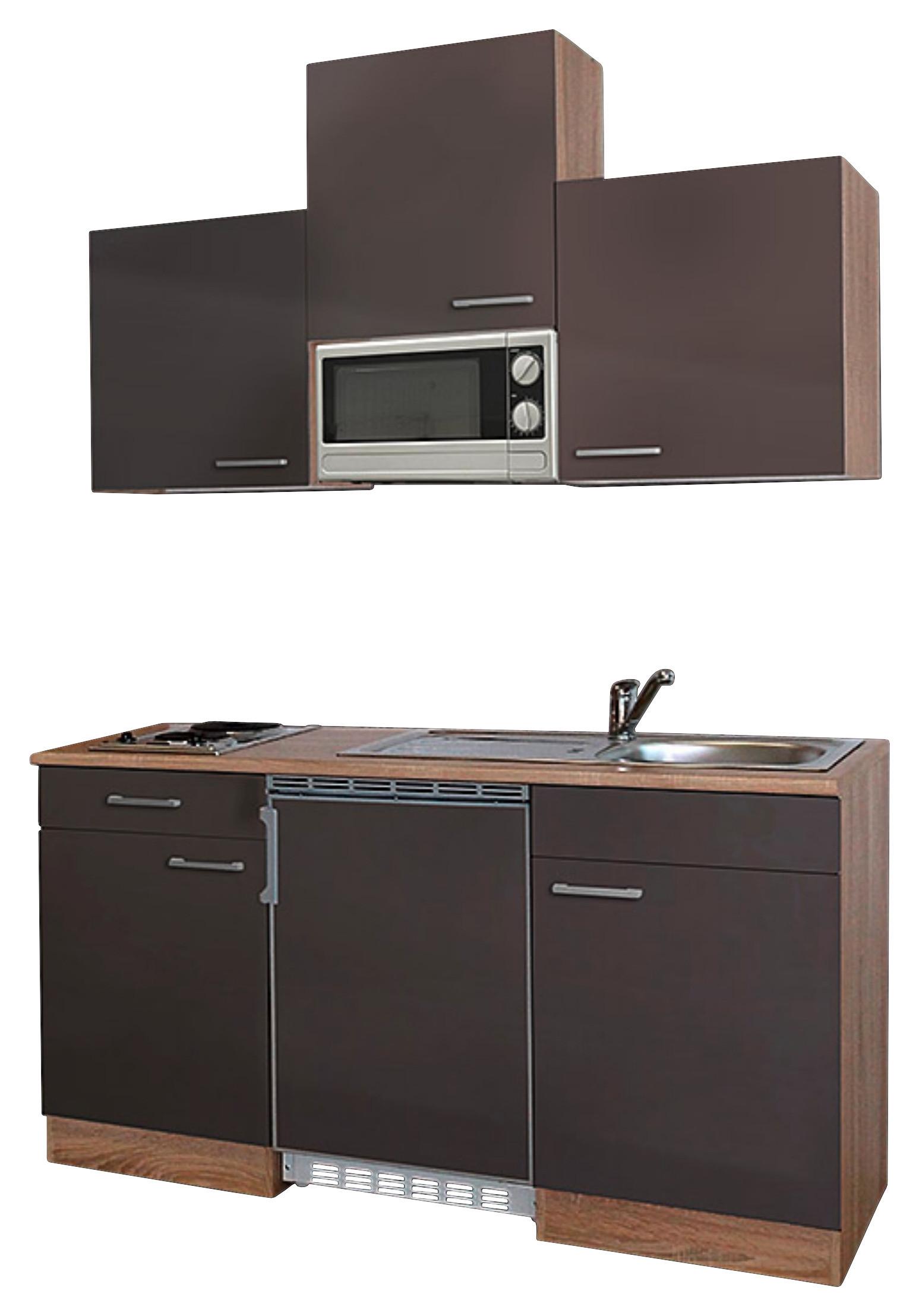 Miniküche Economy m. Geräten B: ca. 150cm Grau/Eichefarben - Eichefarben/Grau, Basics, Holzwerkstoff (150cm) - Respekta