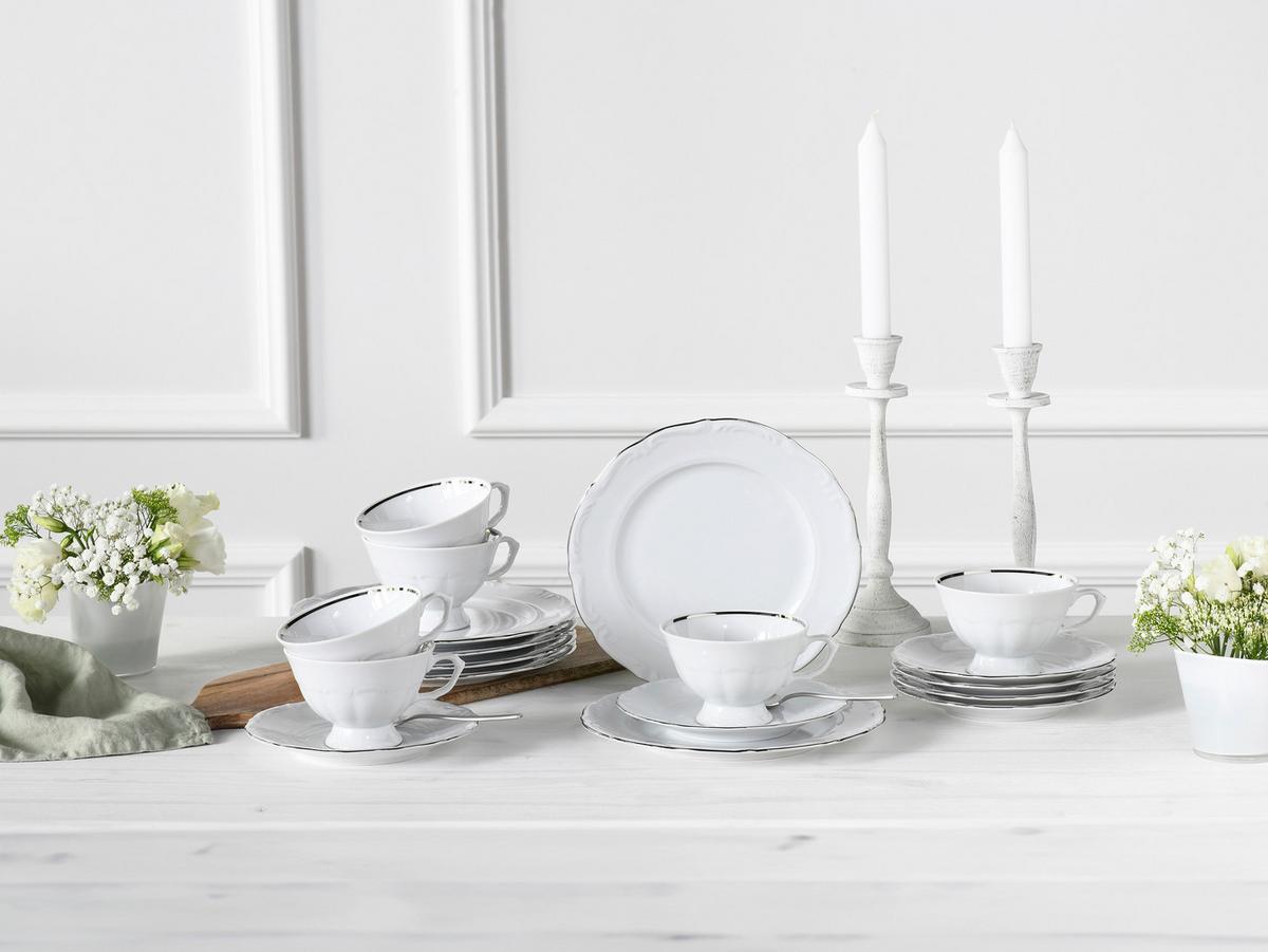 Kavni Servis Maria Theresia Platin, 18-Delni Set - platinaste barve/bela, Basics, keramika - Creatable