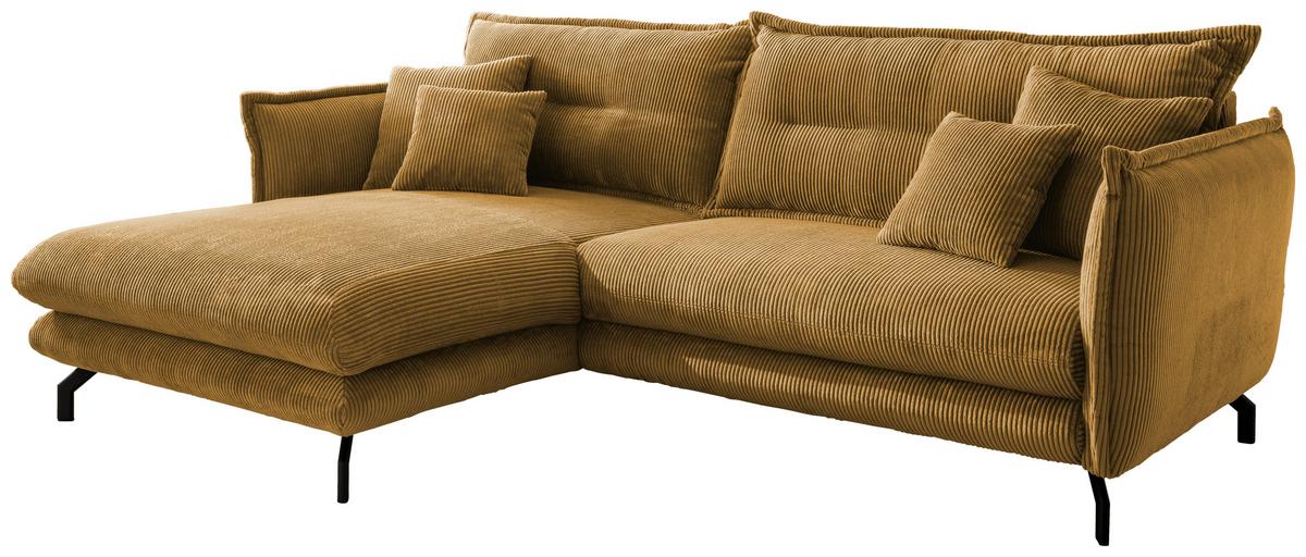 Wohnlandschaft Lava Goldfarben Cord - Goldfarben/Schwarz, MODERN, Textil/Metall (180/255cm) - Livetastic