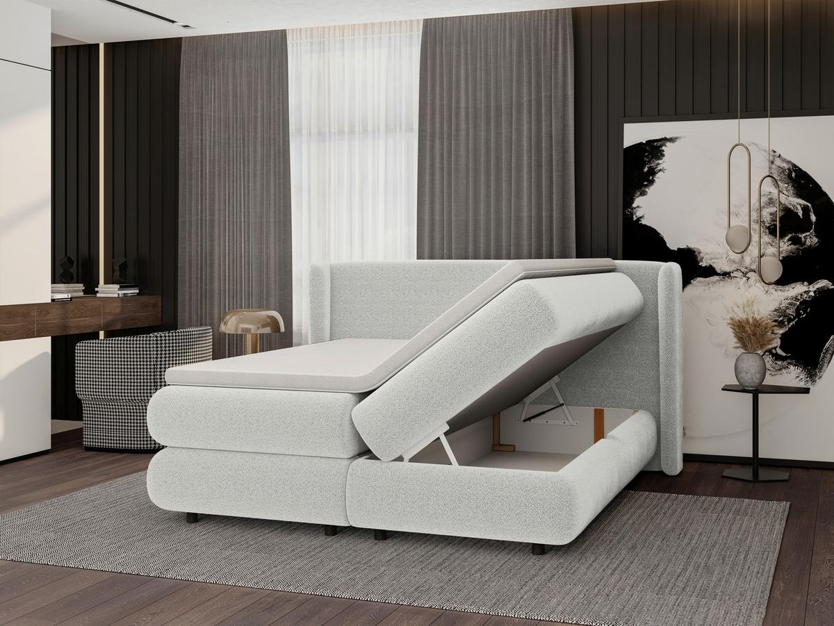 Boxspring Krevet Elodie - sivo-bijela/crna, Konvencionalno, tekstil/plastika (180/200cm) - Premium Living