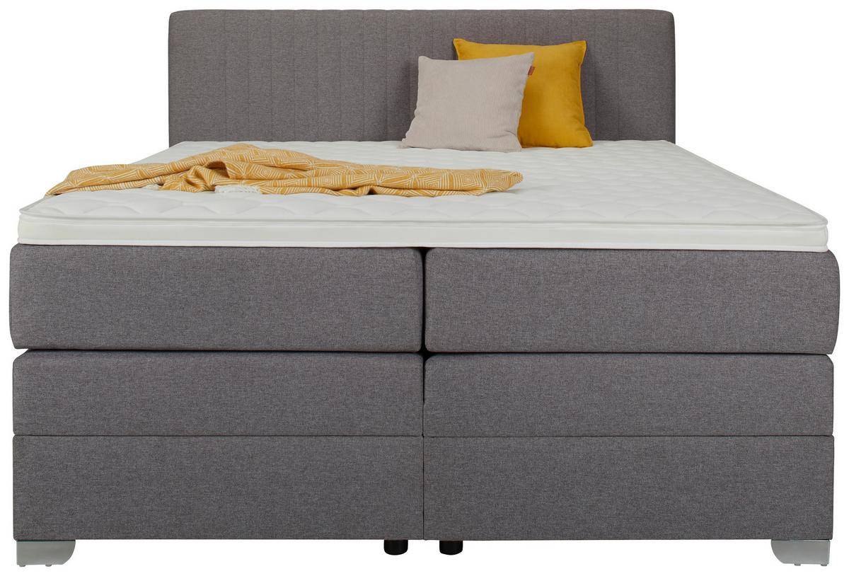 Boxspringbett Plura Grau ca. 180x200cm - Chromfarben/Grau, KONVENTIONELL, Holz/Holzwerkstoff (180/200cm) - Mömax