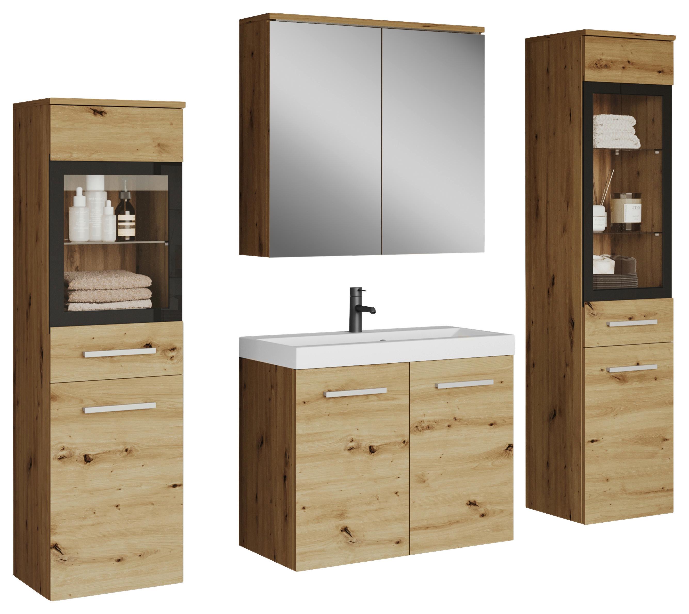Badmöbel-Set 5-tlg. Madrit mit LED ca. 120 cm Eiche Artisan - Silberfarben/Eiche Artisan, LIFESTYLE, Glas/Keramik (120cm) - P & B