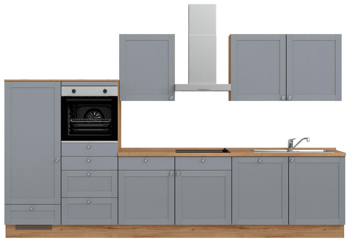 Küchenleerblock Frame Low o. Geräte Blaugrau - Edelstahlfarben/Eichefarben, MODERN, Holzwerkstoff/Metall (360cm) - Nobilia