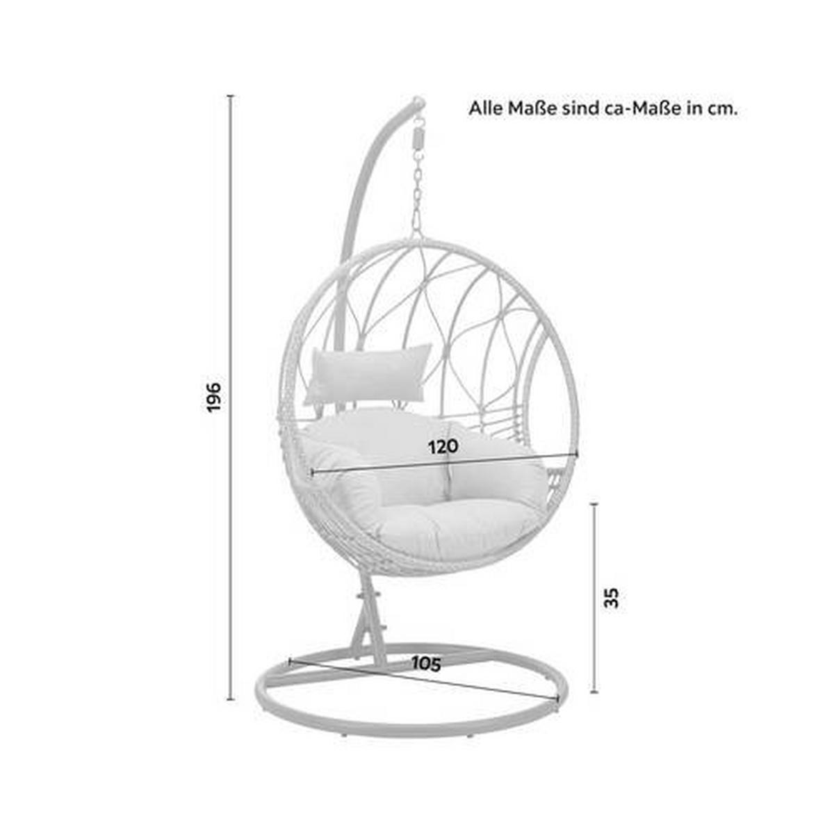 Hängesessel Romea Grau Metall/Kunststoff/Textil - Grau, MODERN, Kunststoff/Textil (120/196/105cm) - Bessagi Garden