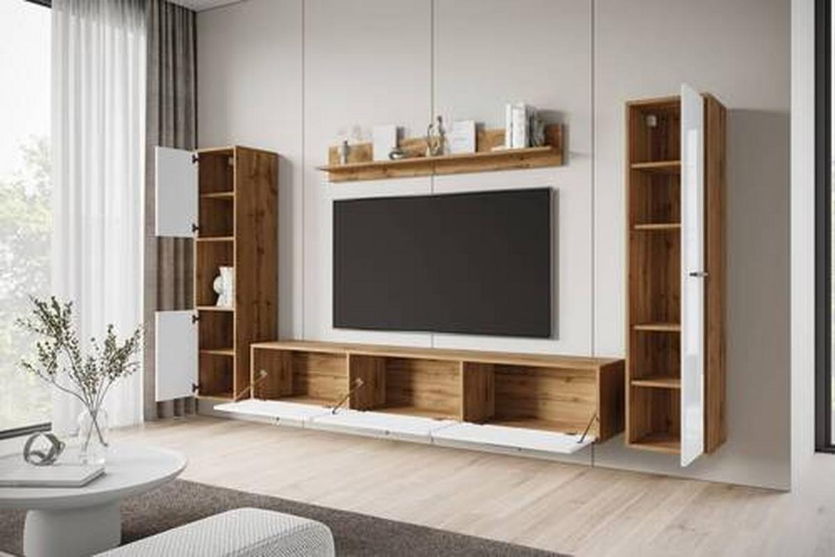WOHNWAND BOGOTA XL WOTAN EICHE/WEISS - Weiß Hochglanz/Eiche Wotan, Basics, Holzwerkstoff/Kunststoff (240/130/31cm) - MID.YOU