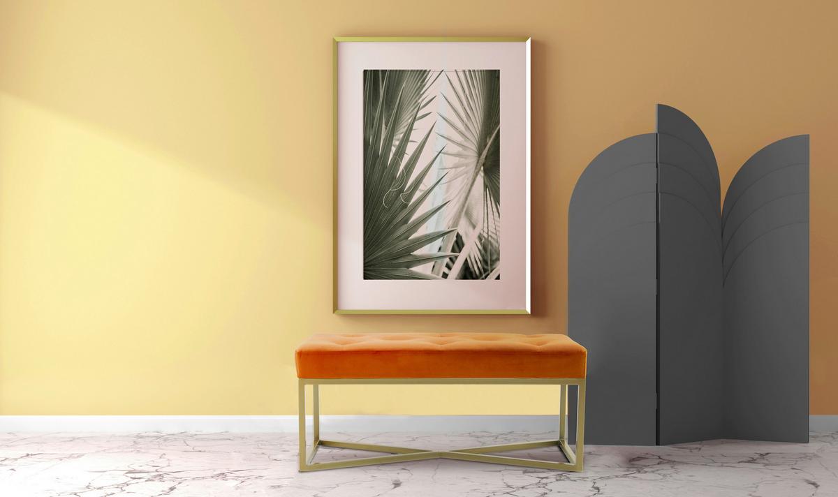 Hockerbank Cameron 125 - Goldfarben/Orange, Design, Holz/Holzwerkstoff (40/40/90cm) - Kayoom