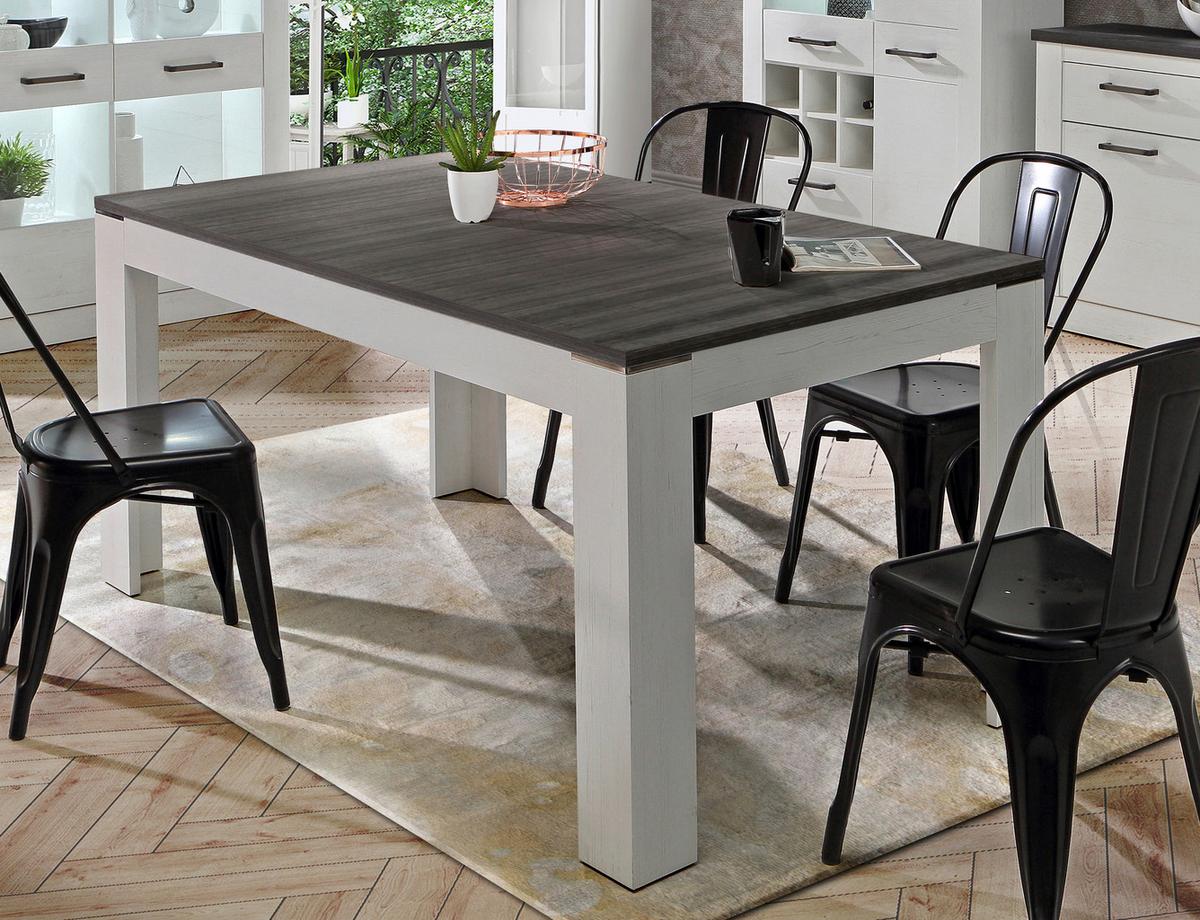 Masă extensibilă Montreal - alb/culoare coconar, Konventionell, metal/material pe bază de lemn (160-206,6/75/90cm) - Premium Living