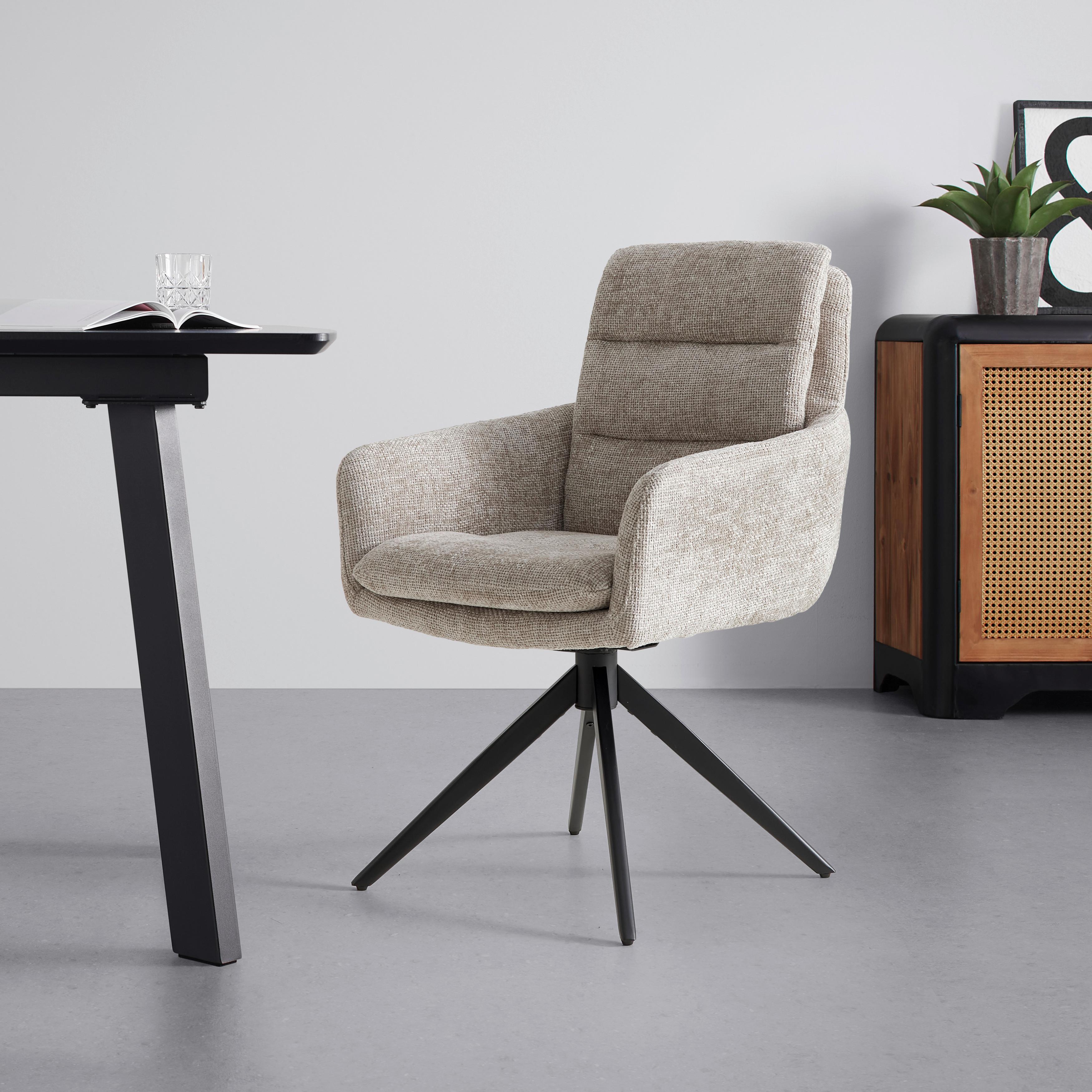 Armlehnstuhl Laurin Taupe Webstoff Drehbar Gepolstert - Taupe/Schwarz, MODERN, Holz/Textil (59/93/63cm) - Bessagi Home