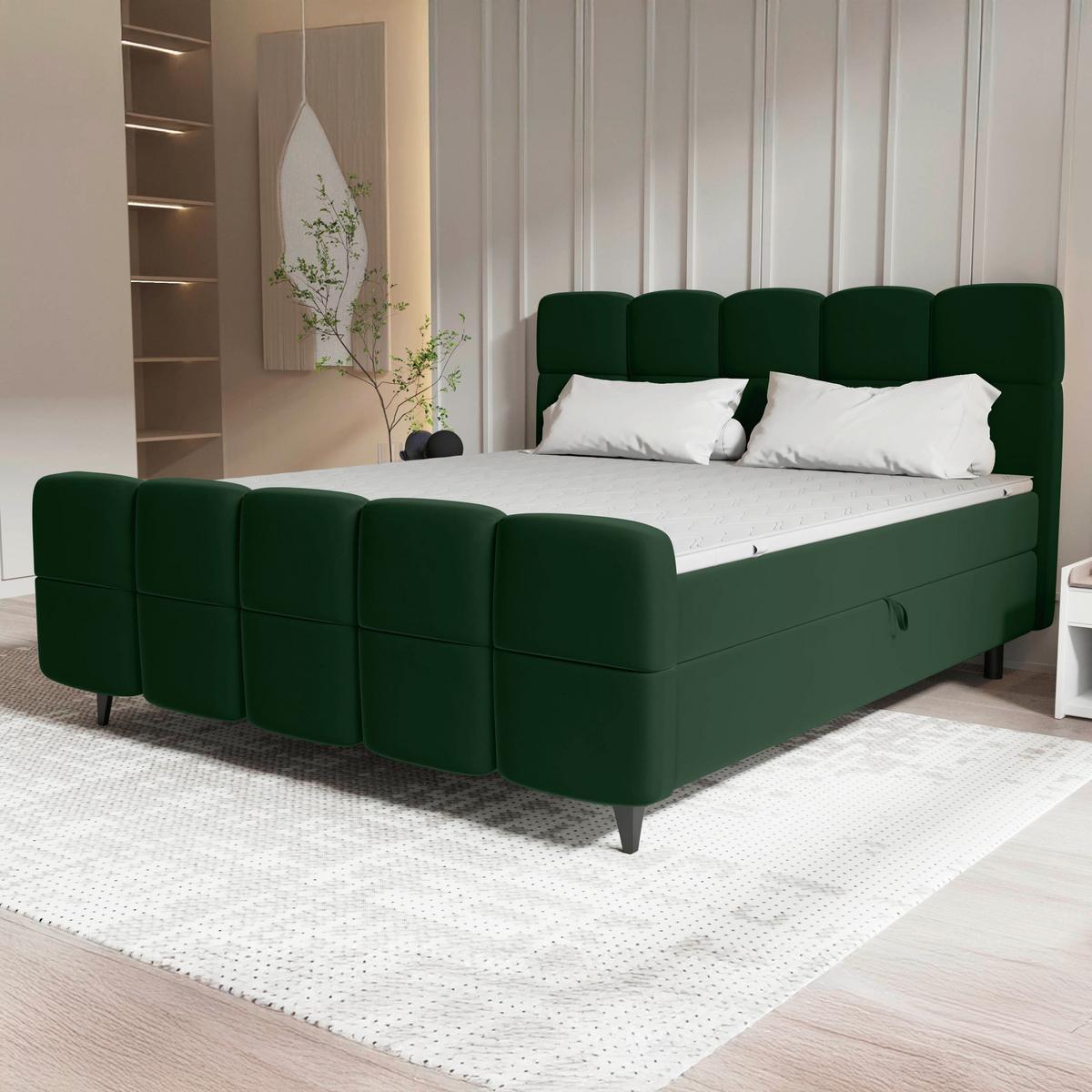 Boxbett Mona Dunkelgrün ca. 160x200cm - Dunkelgrün/Schwarz, KONVENTIONELL, Kunststoff/Textil (160/200cm) - Mömax