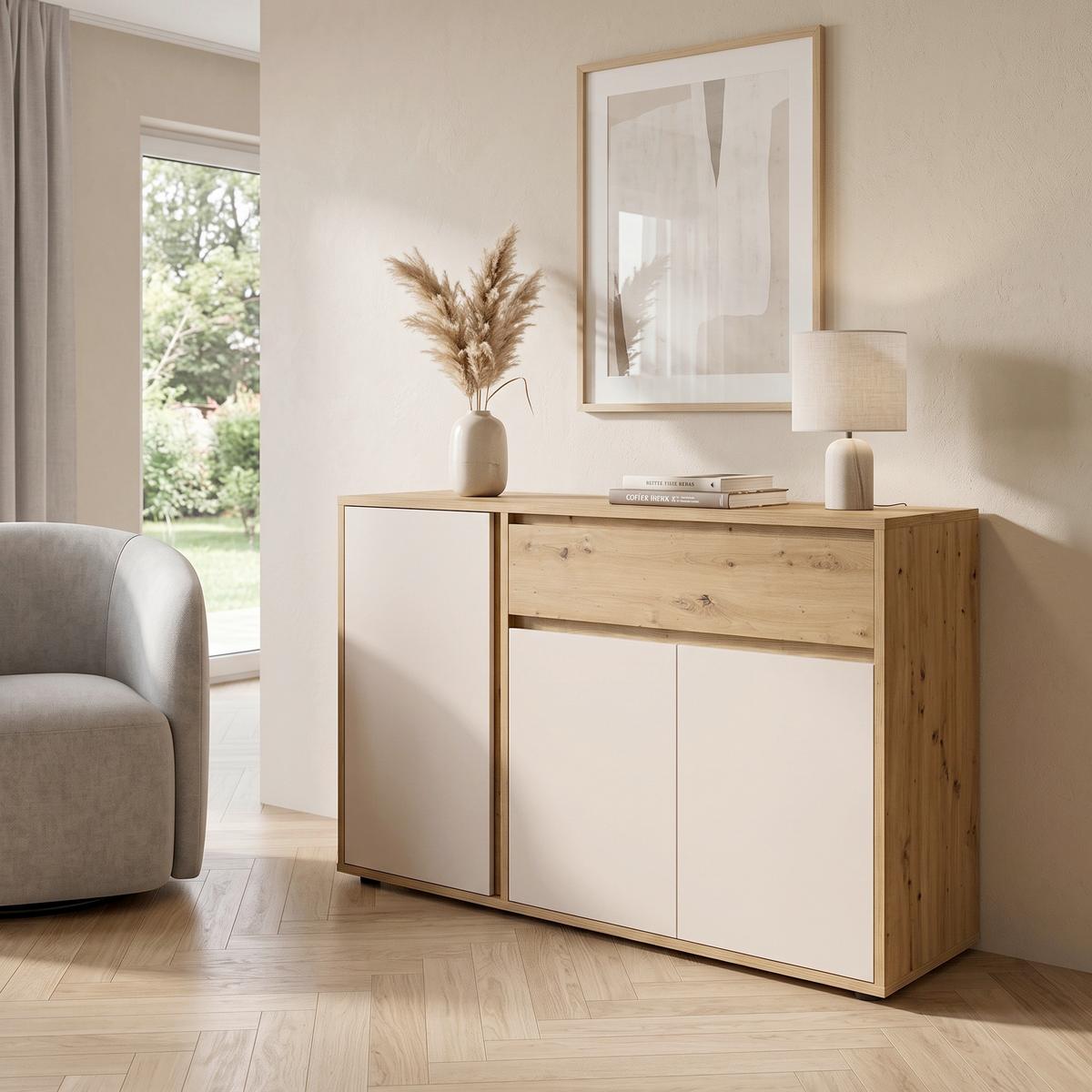 Komoda Caneva - kašmir/hrast Artisan, Moderno, drvni materijal/plastika (128/86/40,3cm) - Modern Living