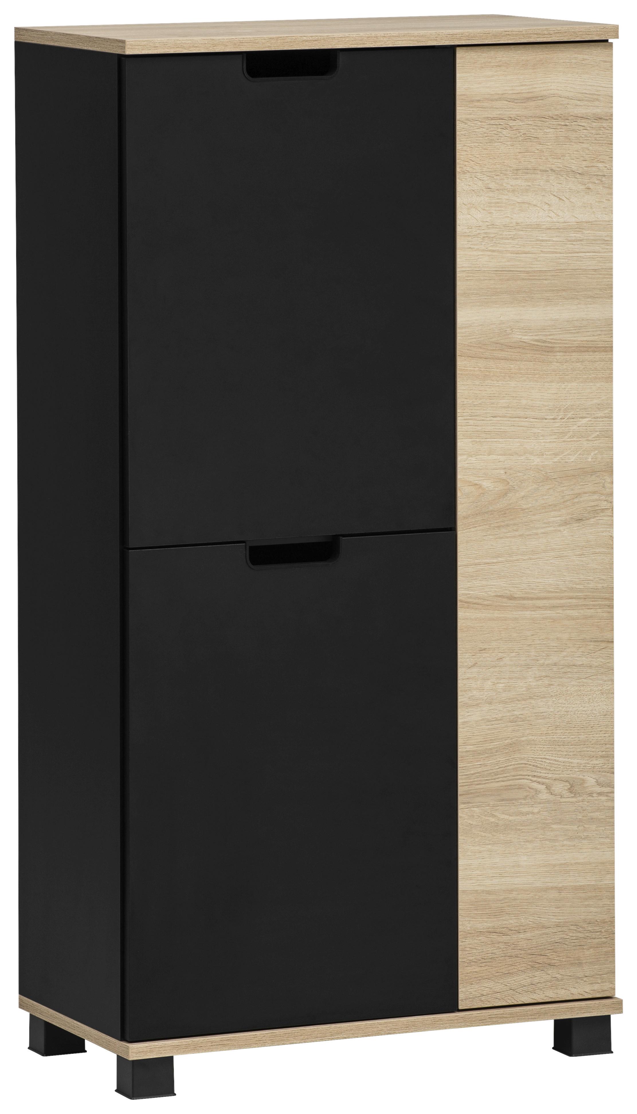 Srednje Visoka Omara Emmik, Črna, Barva Hrasta - črna/barve hrasta, Moderno, umetna masa/leseni material (59,8/116,9/32,6cm) - Stylife