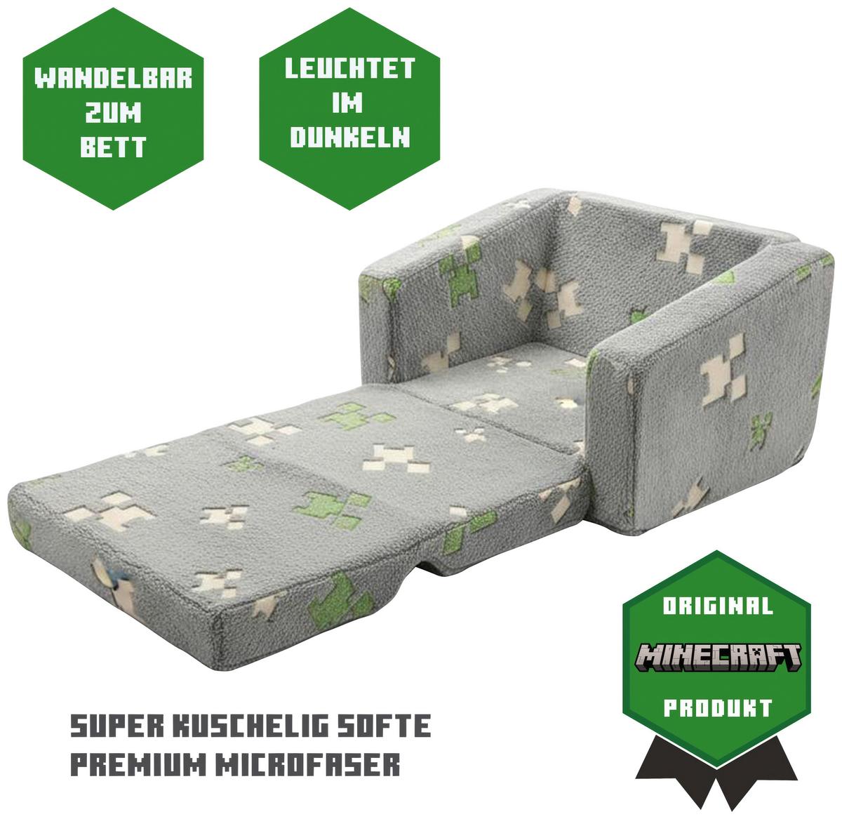 SOFA DZIECIĘCA/MŁODZIEŻOWA MINECRAFT - szary, Trend, tkanina (105/58/41cm) - Minecraft